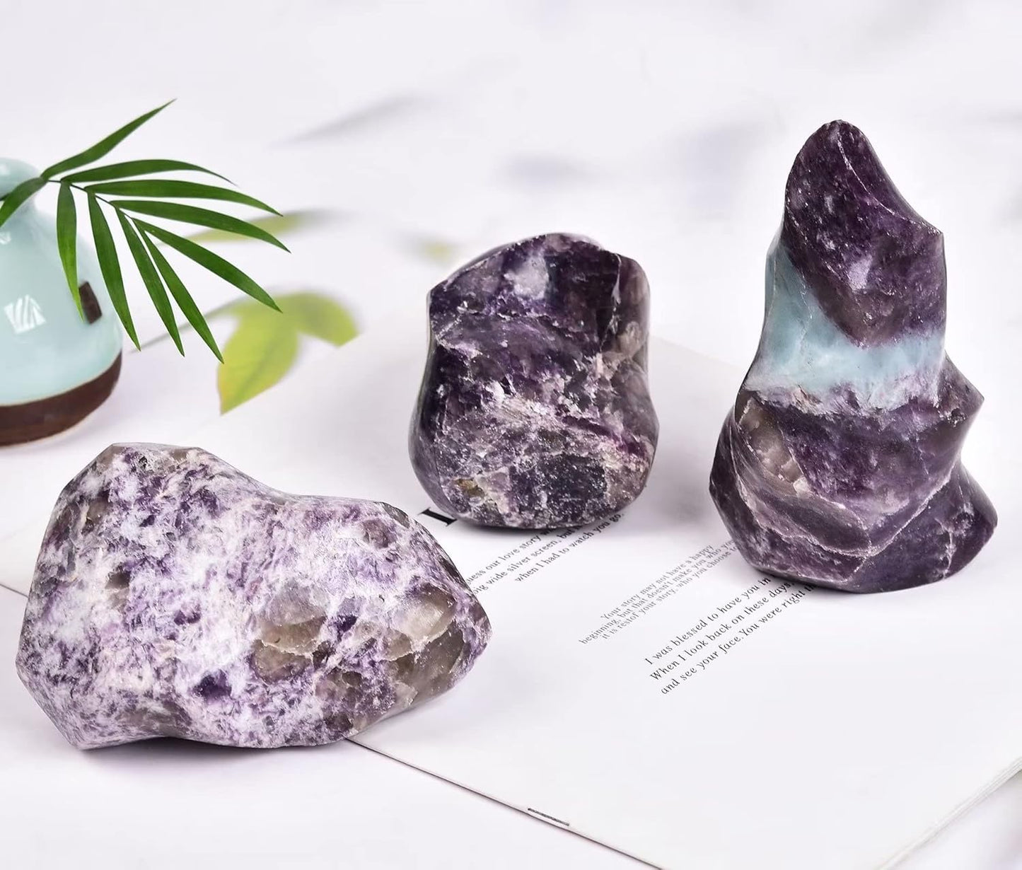 AMOYSTONE Purple Lepidolite Crystals Tower Flame Shaped Stone Energy Meditation Healing Crystal Home Decor 1.5-2.2 Pound