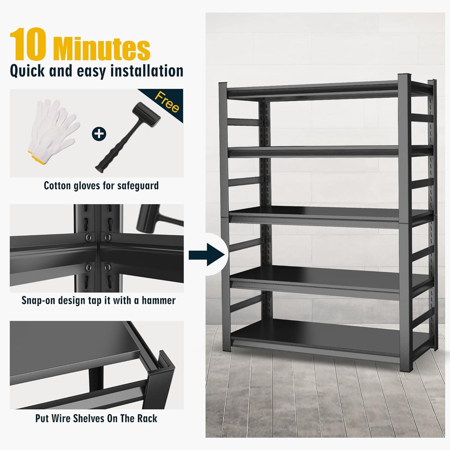 78" H,Metal Garage Shelving Heavy Duty 5-Tier Adjustable Storage Shelves Easy to Assemble, Garage Organization with 4500lbs Capacity,Shelving Racks for Storage,Ideal for Garage,Basement,Warehouse