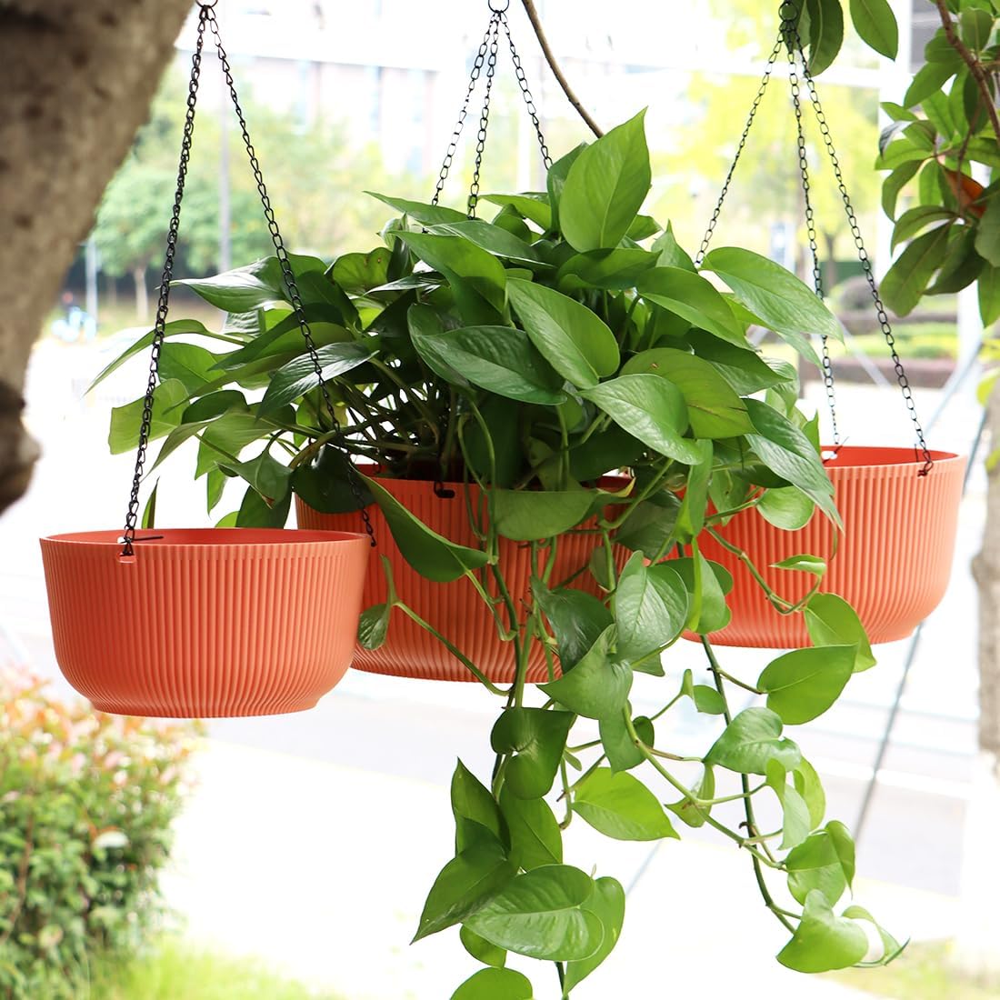 Hanging Planters 9/10/11 Inch for Indoor Plants, 3 Pack Plant Hanger Outdoor with Drainage Holes, Self Watering Hanging Basket Flower Pot for Garden Home Decor, Light Coral