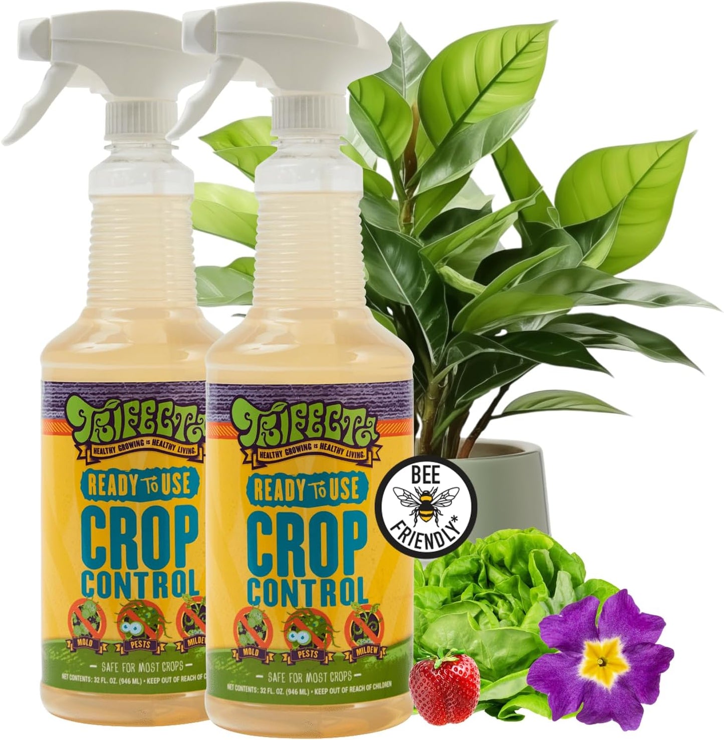 Trifecta Crop Control Insecticidal Soap for Plants | All Natural Fungicide for Plants | Spider Mite Killer Indoor Plants, Food Safe Pesticide, Herbicide, Spider Mites Spray for Plants (32oz - 2 Pack)