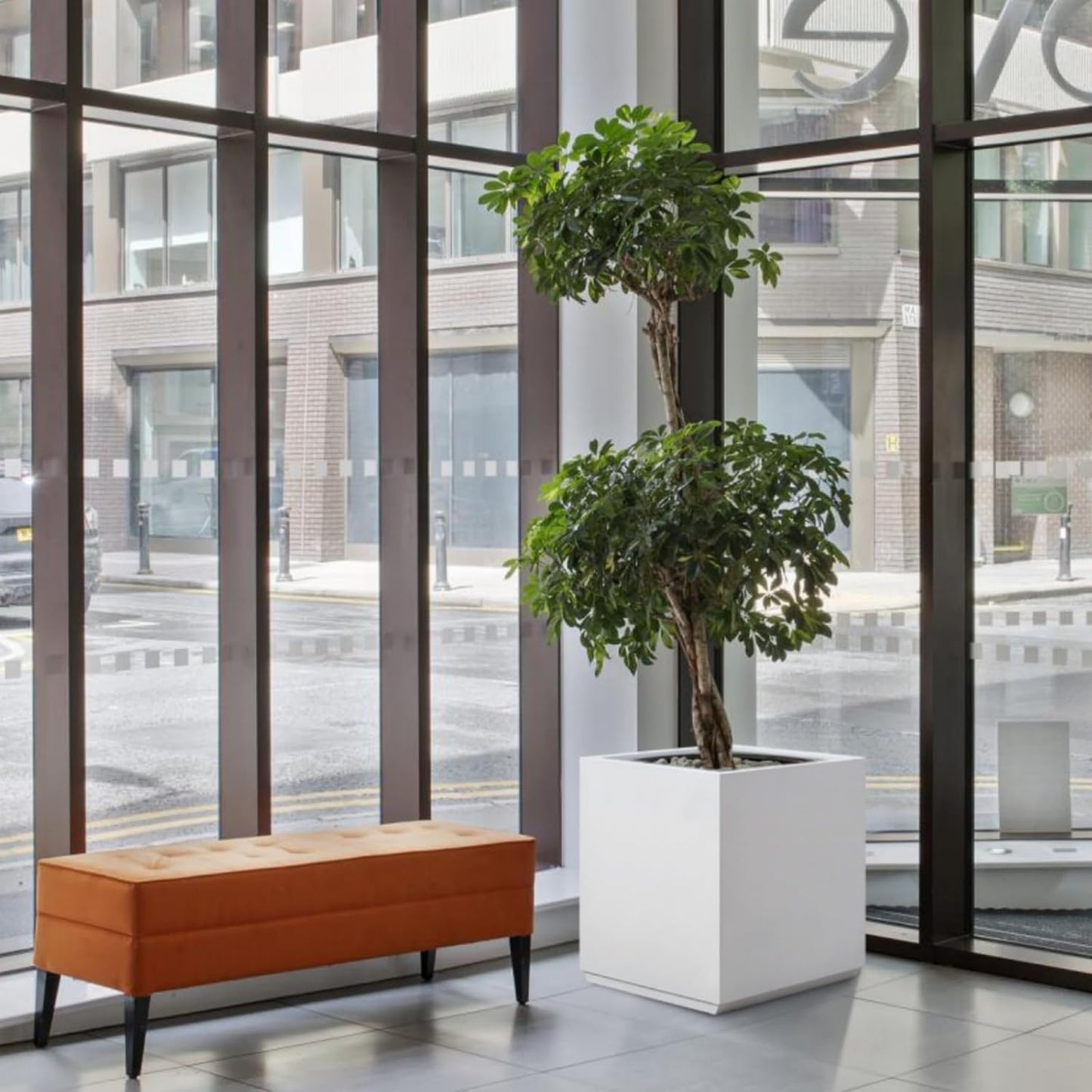 Metallic Heavy Cube Square Planter, No Assembly Required, Seamless Large Outdoor Planter, Tall Plants and Flowers 17'Lx17'Wx20'H 24lbs White