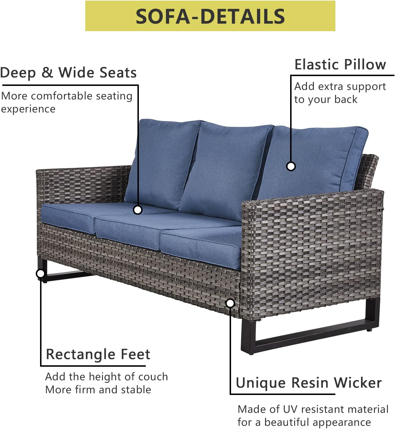 HUMMUH Patio Furniture Set with Fire Pit Table 41 in 55,000 BTU,5 Piece Wicker Outdoor Conversation Sets -Sturdy Outdoor Swivel Rocker Chairs Patio Sofa for Porch,Garden,Backyard