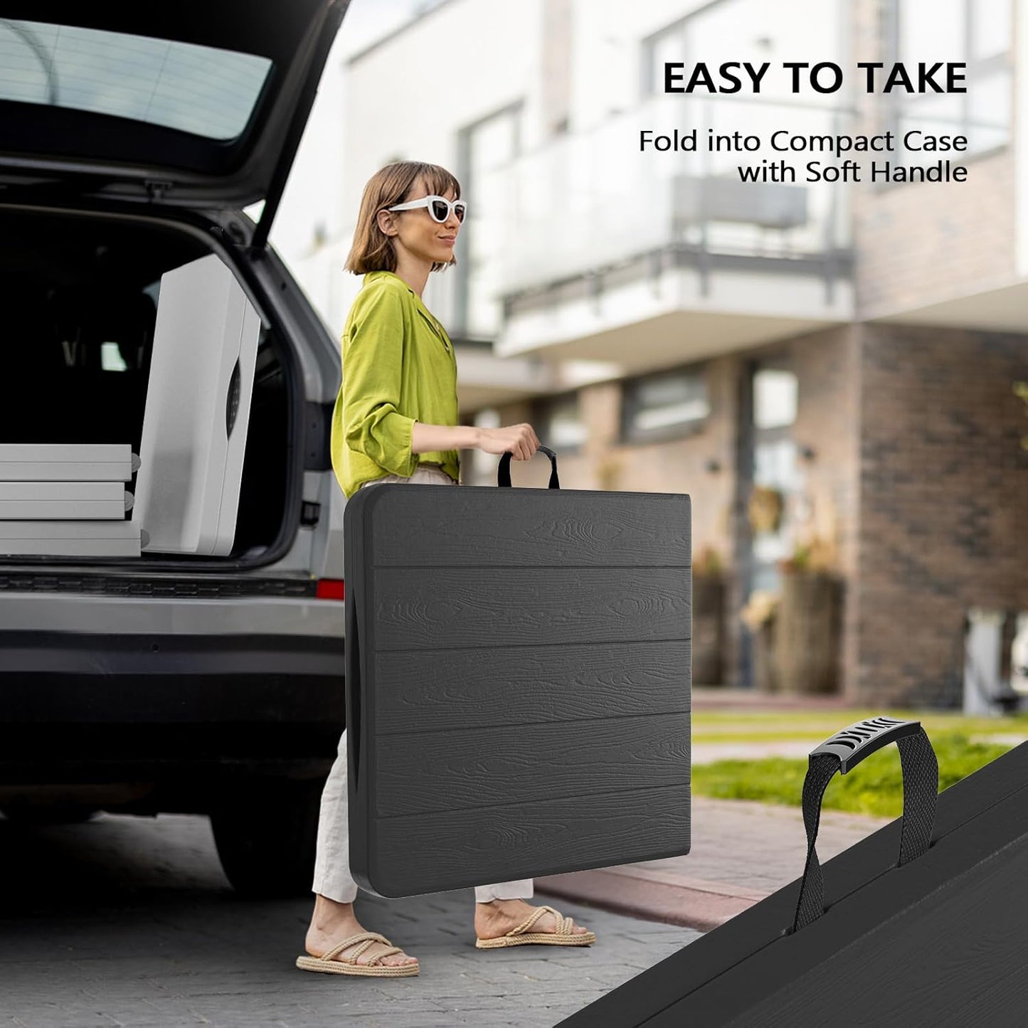 VINGLI 4 FT Plastic Folding Camping Table,3-Level Adjustable Height, Portable in/Outdoor Party Picnic Dining Desk,Off-White Garden Soccer Multipurpose Entertaining Activities, Black