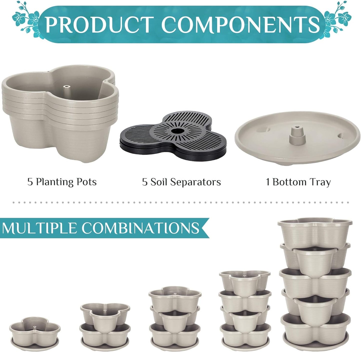 Amazing Creation Stackable Planter, Vertical Oasis Tiered Garden Planter, Grow Vegetables, Herbs, and Succulents with Ease