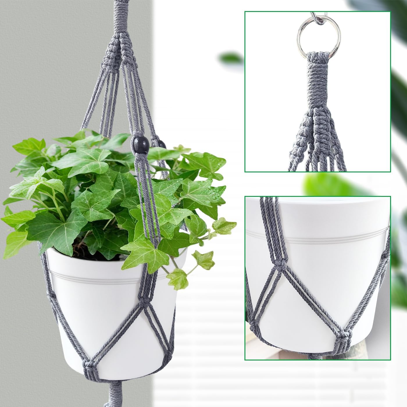 Belit 2 Pack Double Macrame Plant Hangers 2 Tier Hanging Planter Basket Decorative Flower Pot Holder Rope for Indoor Outdoor Home Decor 51 Inch, Grey