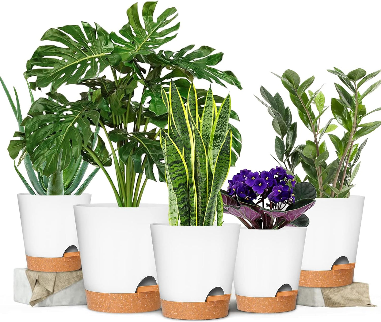 GARDIFE Plant Pots 7/6.5/6/5.5/5 Inch Self Watering Planters with Drainage Hole, Plastic Flower Pots, Nursery Planting Pot for All House Plants, African Violet, Flowers, and Cactus,White