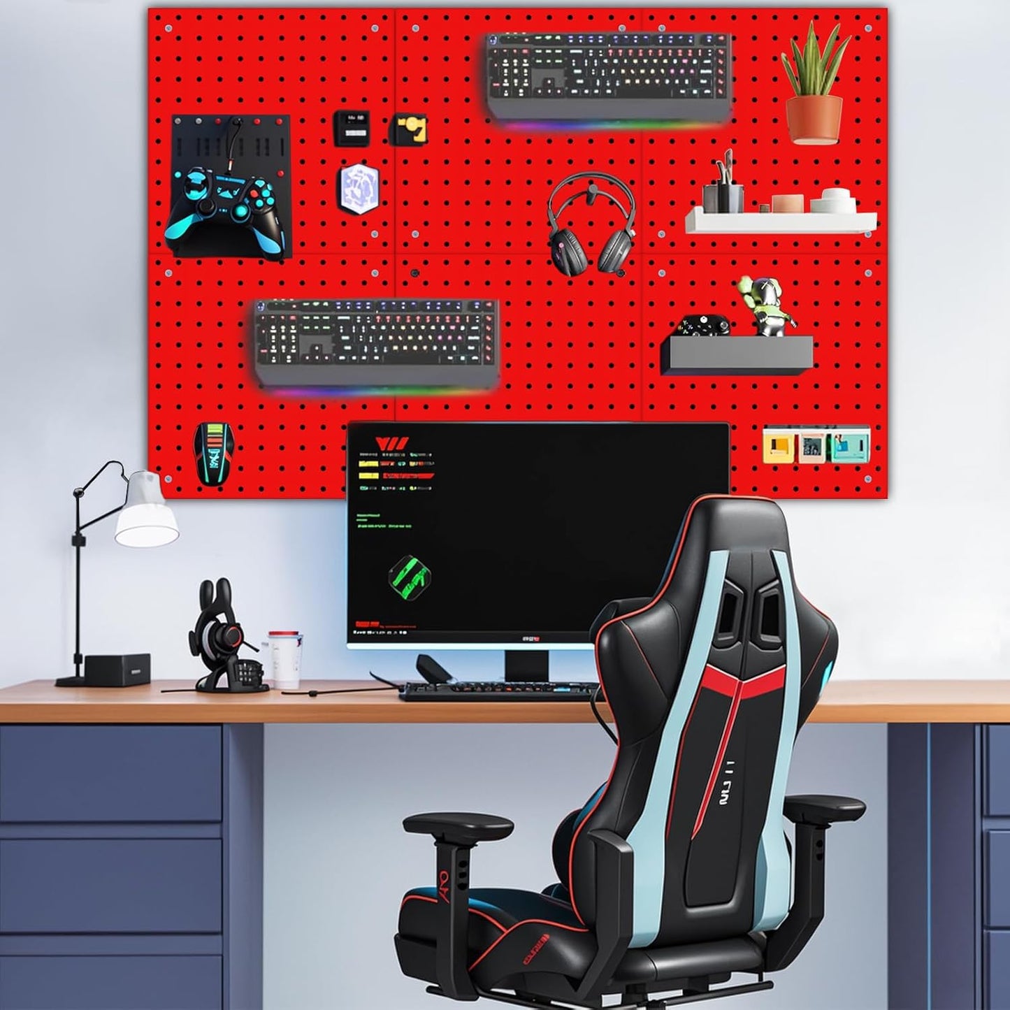 6 Pack Steel Peg Board,Universal 1/8 and 1/4 Pegboard Accessories,Ideal for Garage Tool Storage, Office Organization, Craft Room, Kitchen etc. (Red, 6-12X12)