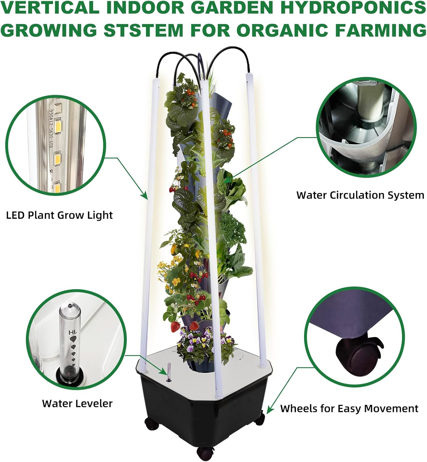 Hydroponic Growing System with Grow Lights, Indoor Gardening System, Grow Plant Food at Home with 40 Pieces at a time for Fruits, Vegetables, Herbs, and Miniature Greens (No Seedlings Included)