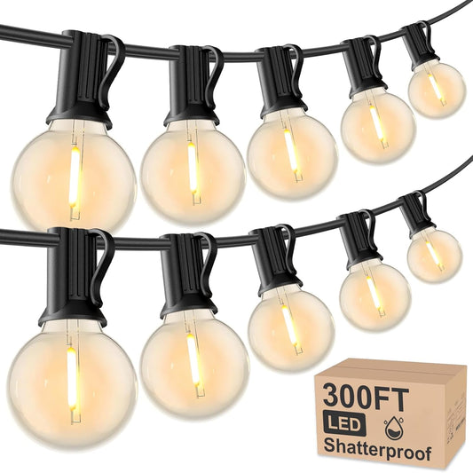 RTTY Outdoor String Lights 300 FT Globe LED Patio Lights with G40 Plastic Bulbs,Waterproof Shatterproof Dimmable Connectable Hanging for Backyard Porch Balcony Party Cafe Deck Decor