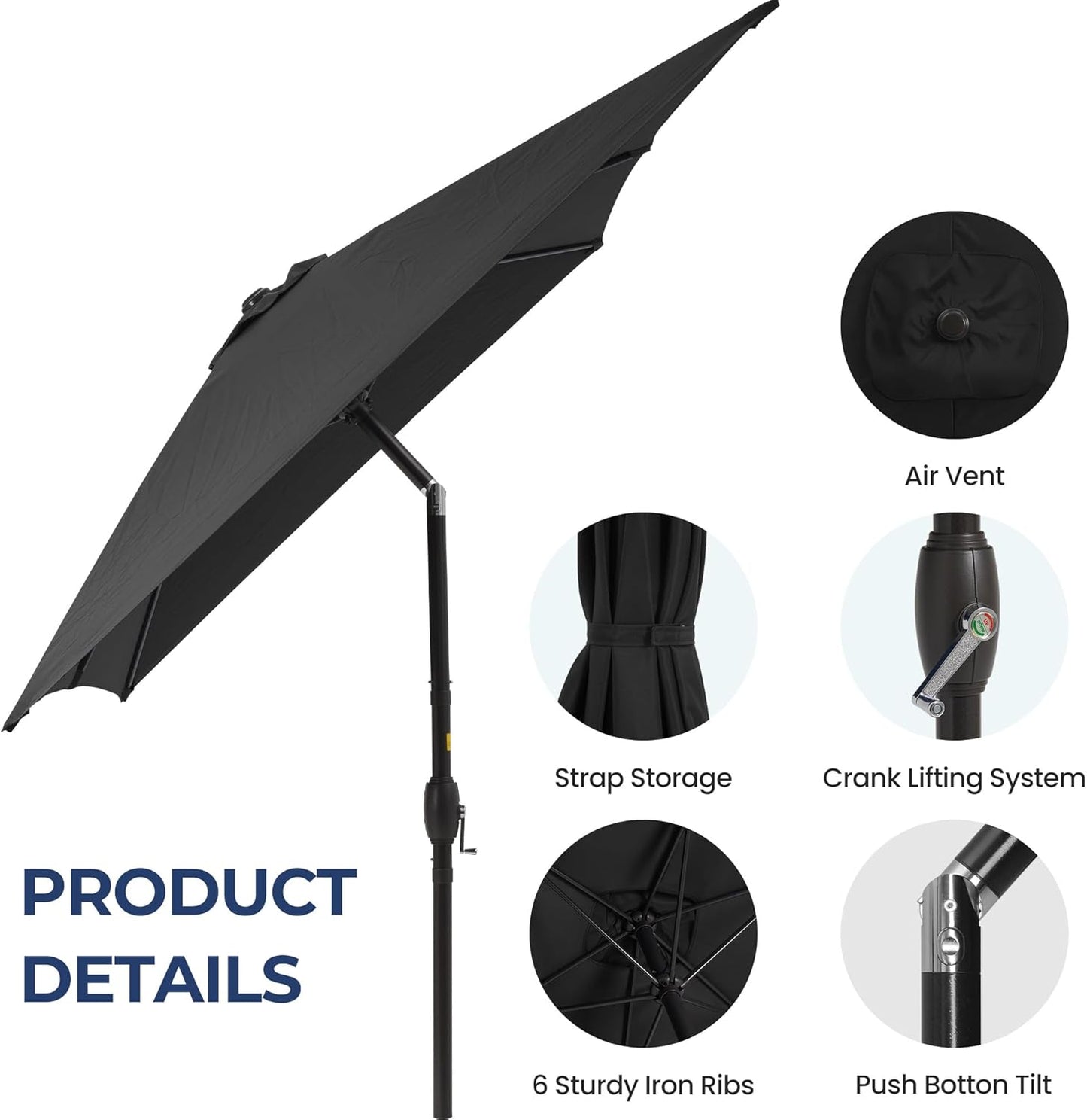 SUNVIVI OUTDOOR Patio Umbrella, 6.5' x 10' Rectangular Patio Umbrella, Metal Pole Square Outdoor Umbrella with Crank and Push Button Tilt, 6 Steel Ribs, Polyester Canopy