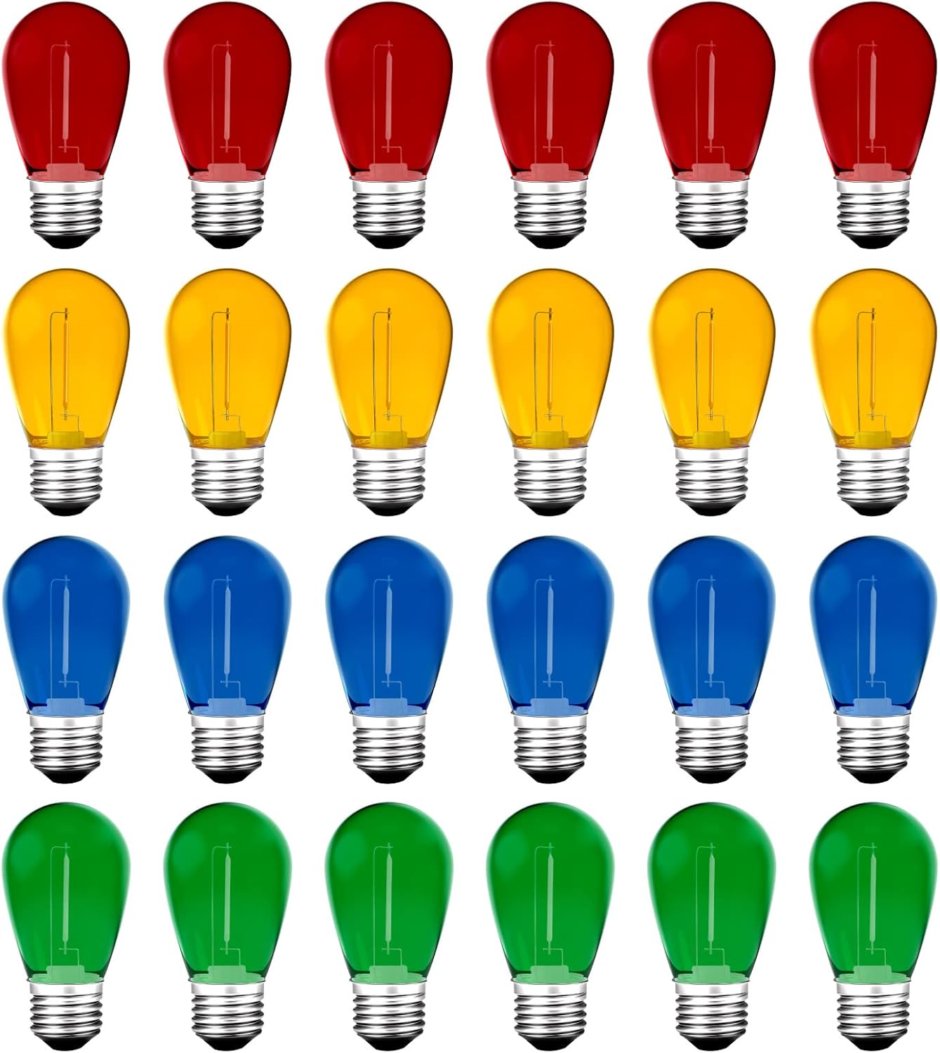 24Pack S14 Colored LED String Light Bulbs,1Watt Plastic Shatterproof Waterproof Outdoor Indoor Replacement Bulbs for Home Decor, E26 Medium Base, Multi-Color: Red/Green/Blue/Orange