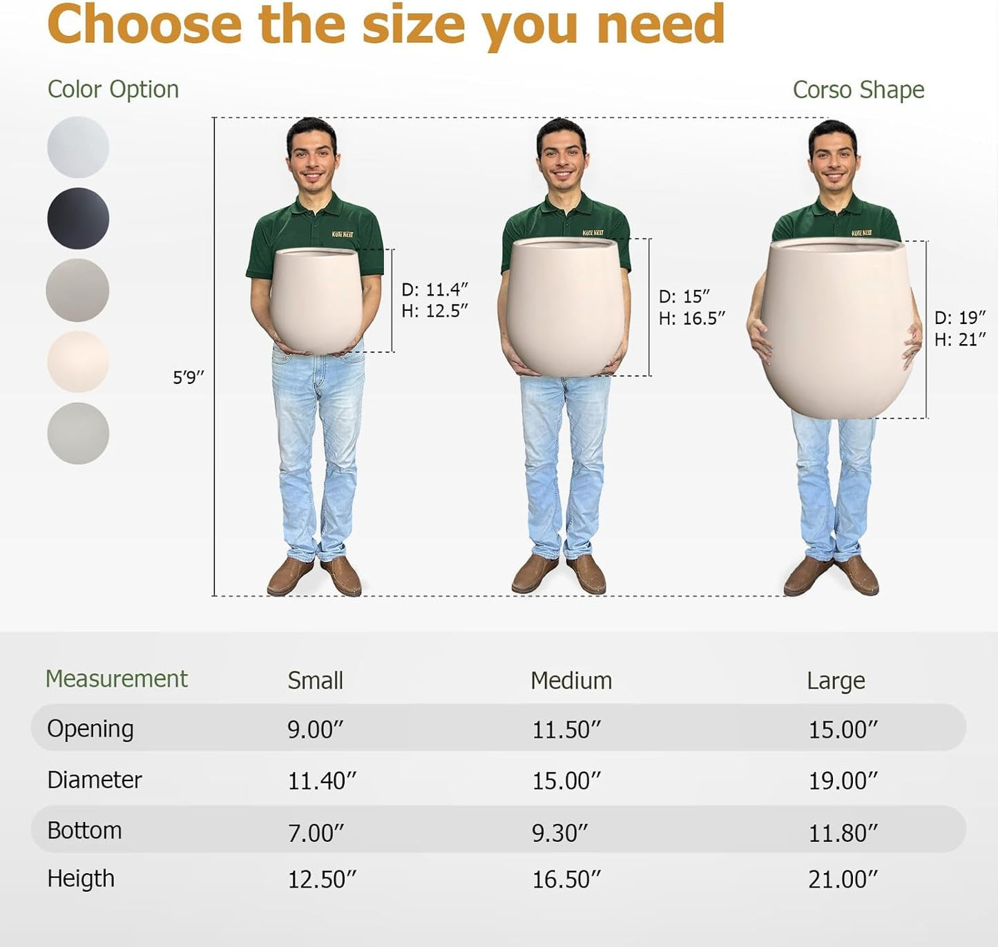 16.5" H x 15" D Corso Fiberstone Round Tapered Planter with Drainage Hole, Smooth Finishes, Weather Resistant for Indoor and Outdoor Use (Kilim Beige, 11.5" Pot Opening)