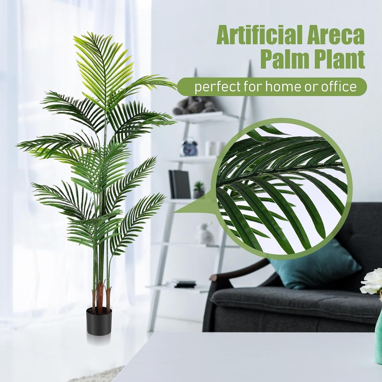 Jexine 4 Pack Artificial Palm Trees 6Ft, Fake Plants Fake Trees Artificial Areca Palm Plants for Outdoor Indoor Faux Tree in Pot for Pool Home Decor Office Housewarming Gift Modern Decoration