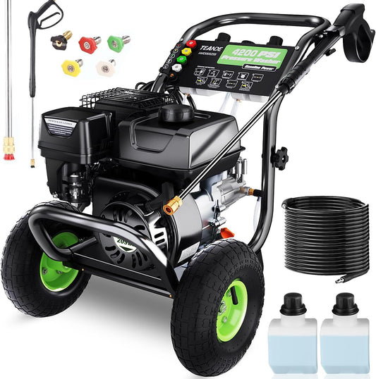 Gas Pressure Washer, 4200 PSI and 4.0 Max GPM Commercial Gas Power Washer, Spray Gun and Wand, 5 Nozzle Set, for Cars/Fences/Driveways/Homes/Patios/Furniture