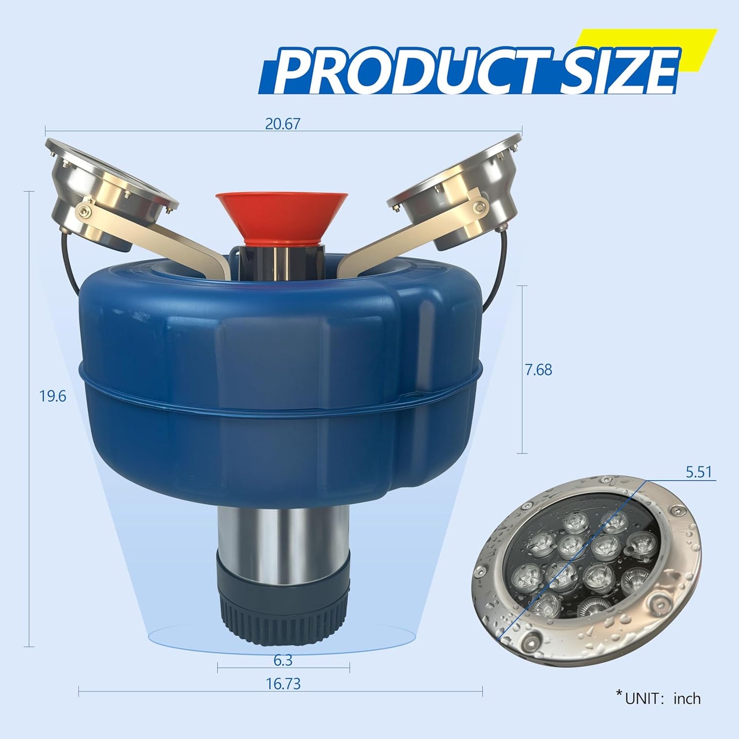 Pond Fountain Aerator, 1HP，Wireless Control RGB Rainbow Lights Stainless Steel Body, 100FT Cord, Multifunctional time Controller，200Ft Traction Rope, Aerator Pump for Ponds & Lakes (RGB)