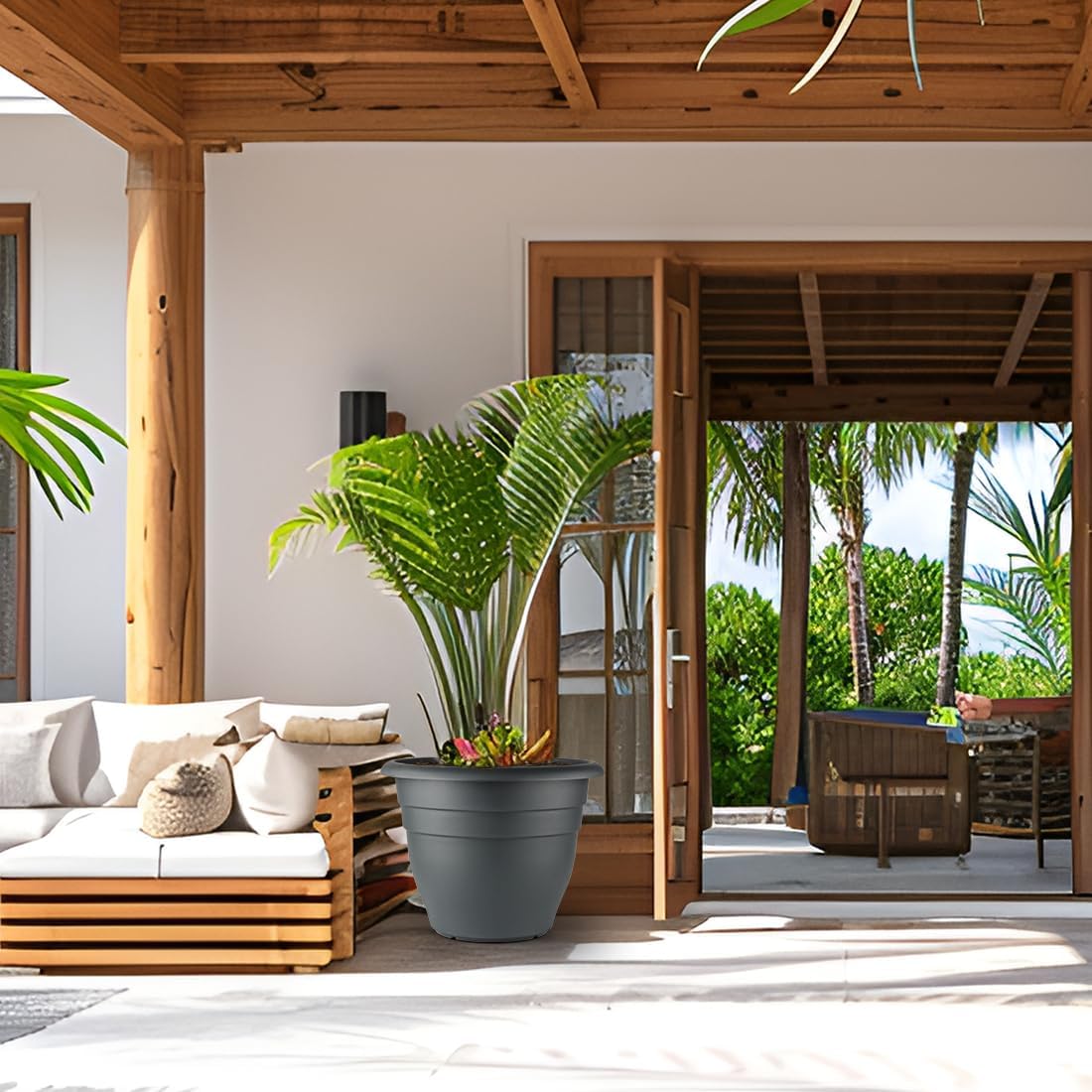 Large Plastic Pots for Plants, 16 Inch Planters for Outdoor Plants, Durable and Lightweight Flower Pots, Large Outdoor Planters(Pack of 3, Gray)