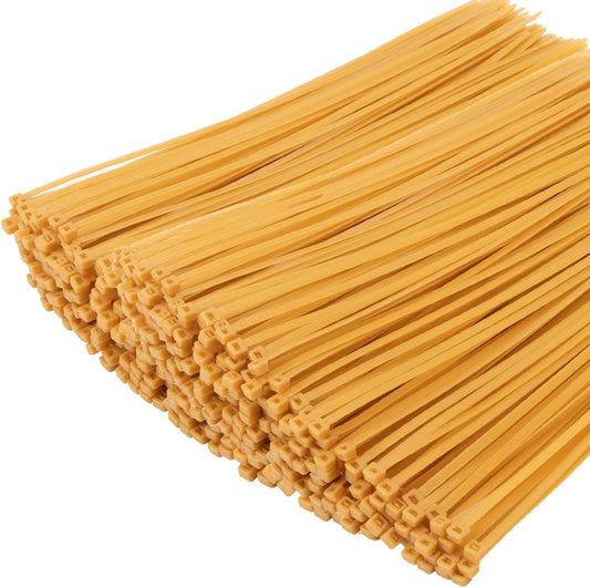 XINGO 1000 PCS Gold Zip Ties 8 Inch, 60 LBS Tensile Strength, Self-Locking Nylon Plastic Nylon PA66 Wire Ties for Indoor and Outdoor Use