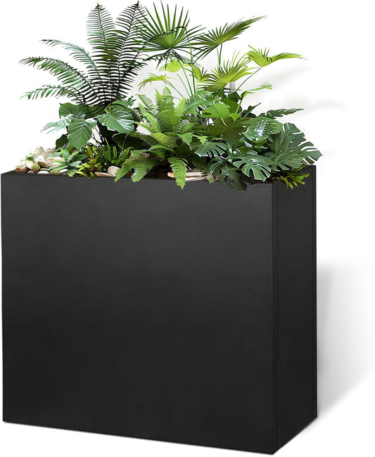Black Steel Metallic Heavy Planter for Outdoor Plants 24"x10"x24" Metal Garden Planter Spliced Flower Pot with Partitions for Outside,Indoor,Garden (Black, 24 * 10 * 24)