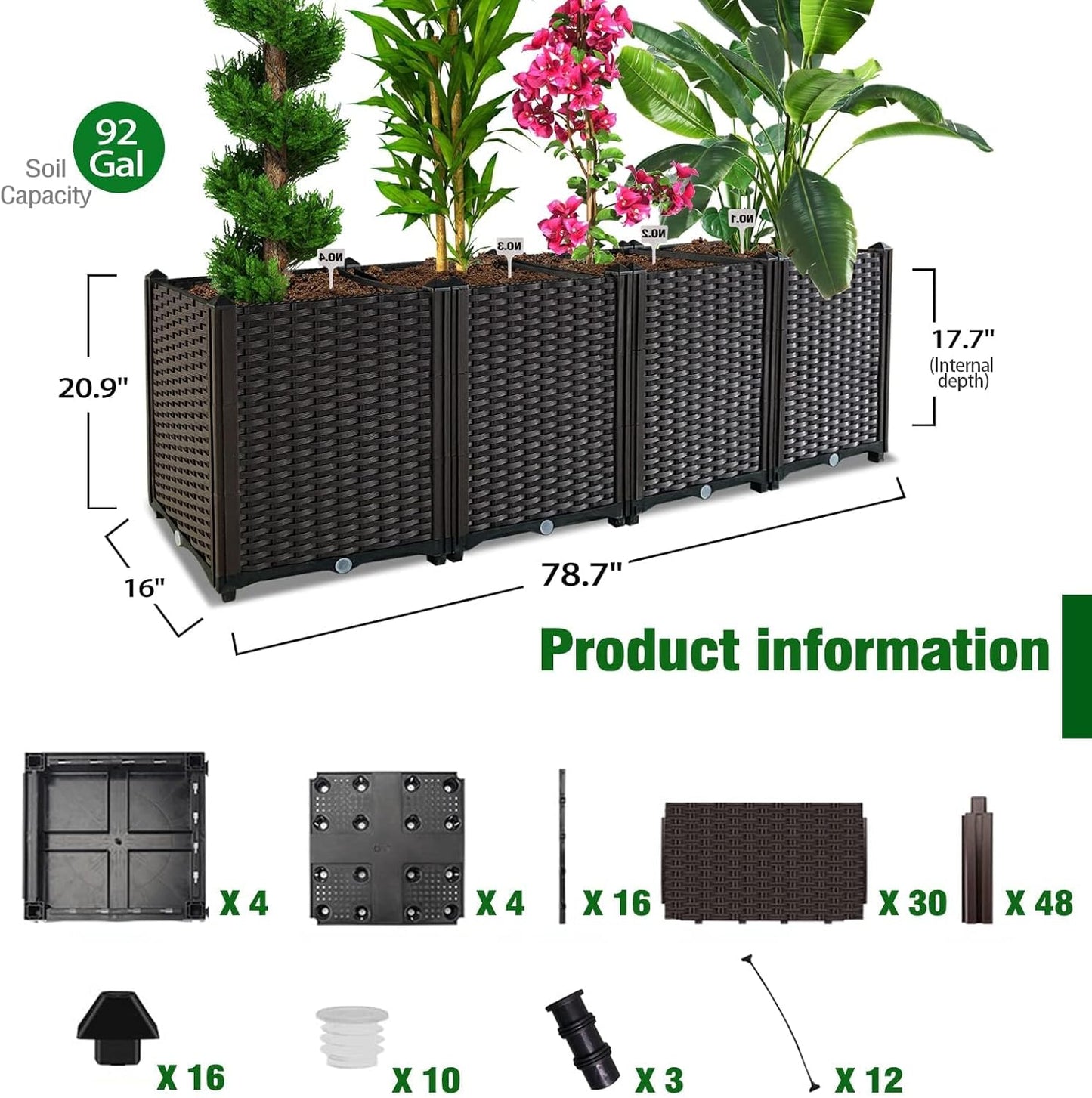 Planter Boxes Outdoor with Drain Outlet Garden Boxes Outdoor Raised Garden Bed for Vegetable Planter Box Heat and Frost Resistance Planters, Brown