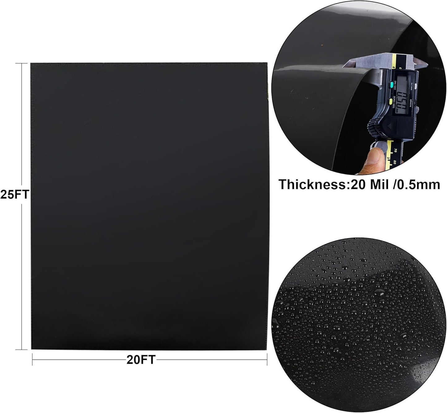 20 x 25 FT Pond Liner, 20 Mil Fish Pond HDPE Liner, Pond Liners for Outdoor Ponds, Koi Ponds, Garden Fountain, Waterfall