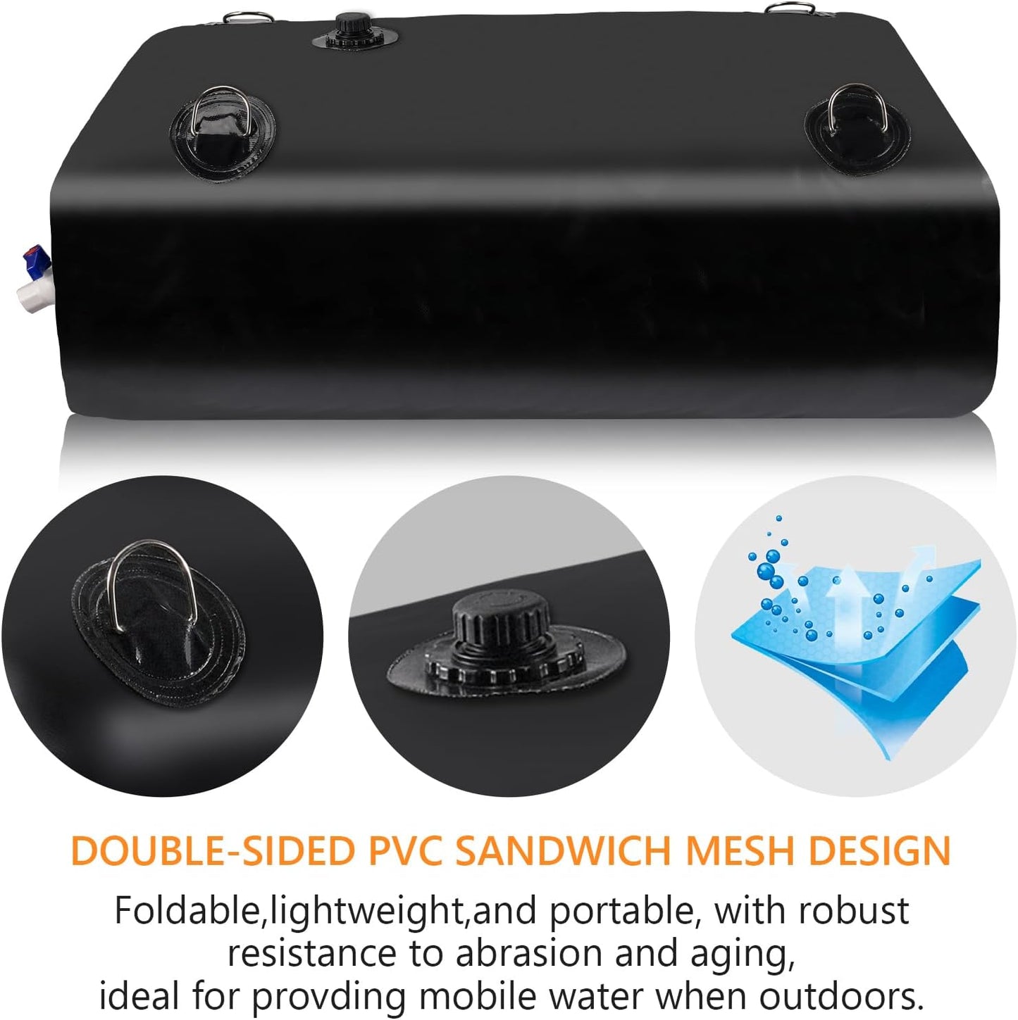 Foldable Portable Water Tank - 30 GAL Large Water Storage with 3/4" PVC Spigot and Hose Kit for Camping, Garden, Emergency Use