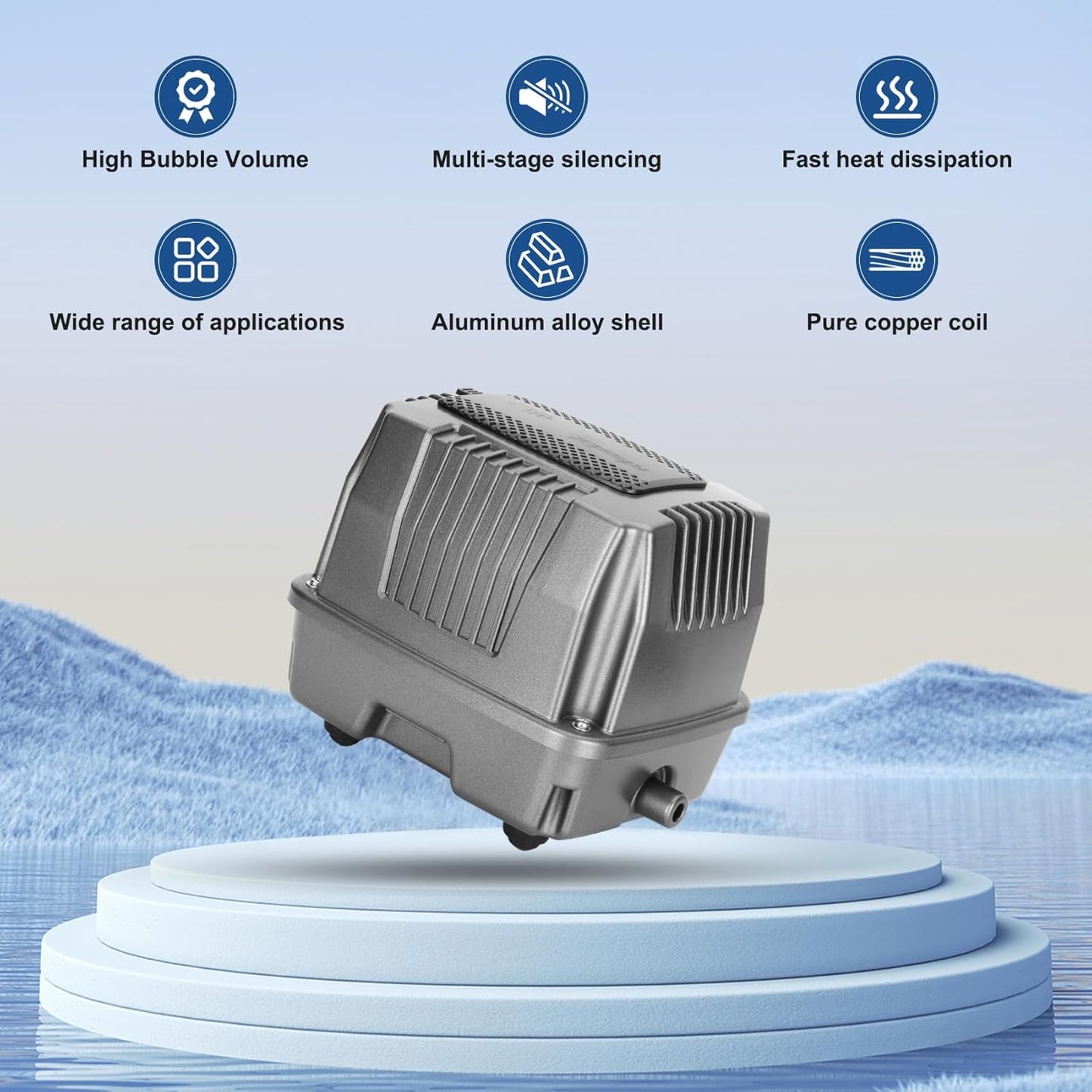 Pond Aeration Kit|Linear Aeration Pump Kit| Koi Pond Aerator | For Pond up to 5000 Gallons 1.06CFM 4.35PSI 18W| Includes One 20ft Rubber Airlines and Diffusers