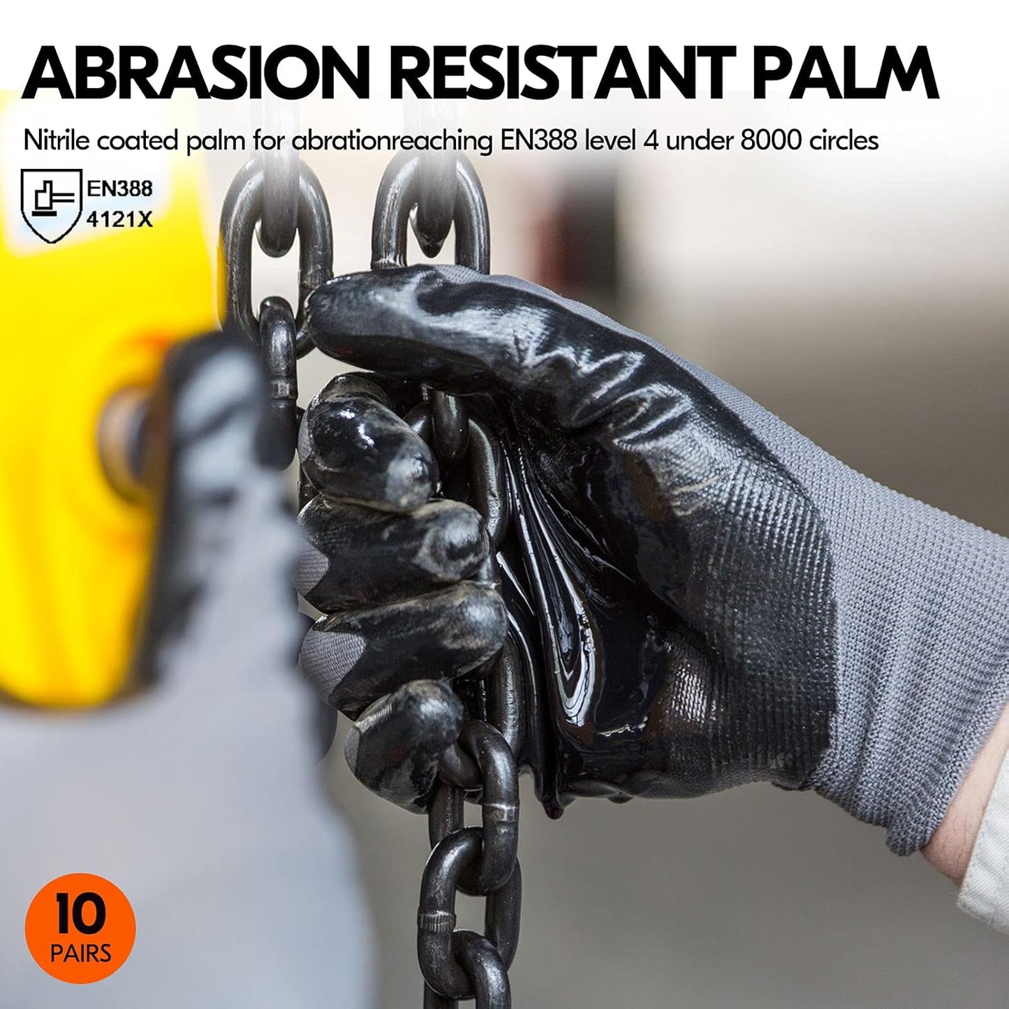 Vgo... 10-Pairs Safety Work Gloves, Gardening Gloves, Non-slip Nitrile coating, Dipping Gloves (Size S, Gray, NT2110)