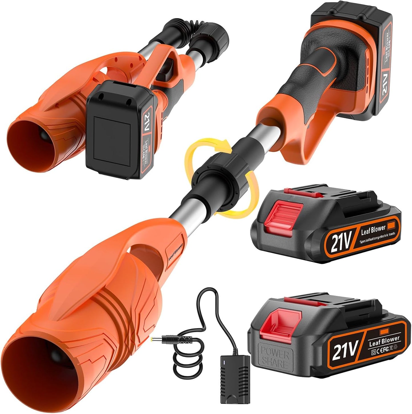 Leaf Blower Cordless with Battery and Charger, 290000 RPM, Folding & Lightweight Turbo Jet Blower for Lawn, Yard, Sidewalk Cleaning-(Orange)