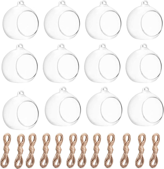 Hanging Glass Candle Holder, Globe Glass Tea Light Holder, Hanging Glass Vase, Flower Plants Terrarium, Glass Orbs Container, Micro Landscape DIY for Home, Office, Wedding (3.15" 12Pcs)