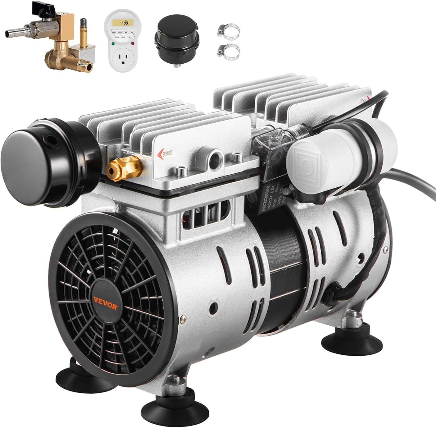 VEVOR Pond Aerator, 550W Power, 5.2CFM for Up to 3 Acre 50' Lake, Includes 3/4 HP Compressor & Timer & Valves, Air Compressor for Deep Water Oxygen Circulation, for Outdoor Ponds or Lakes