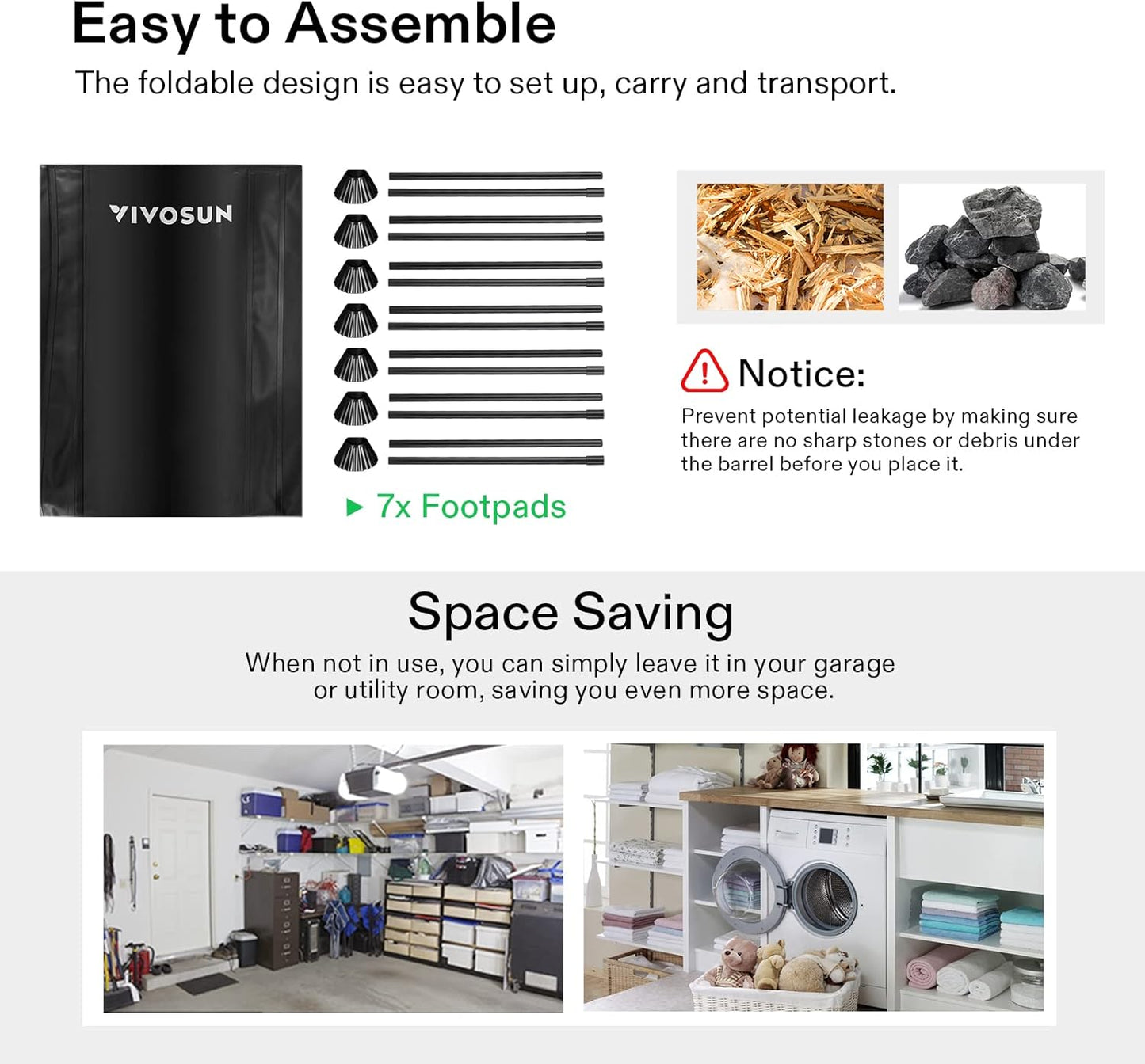 VIVOSUN Collapsible Rain Barrel, 100 Gallon Water Storage Tank with 1000D Oxford Cloth, Portable Rain Collection System Includes Two Spigots and Overflow Kit, Black