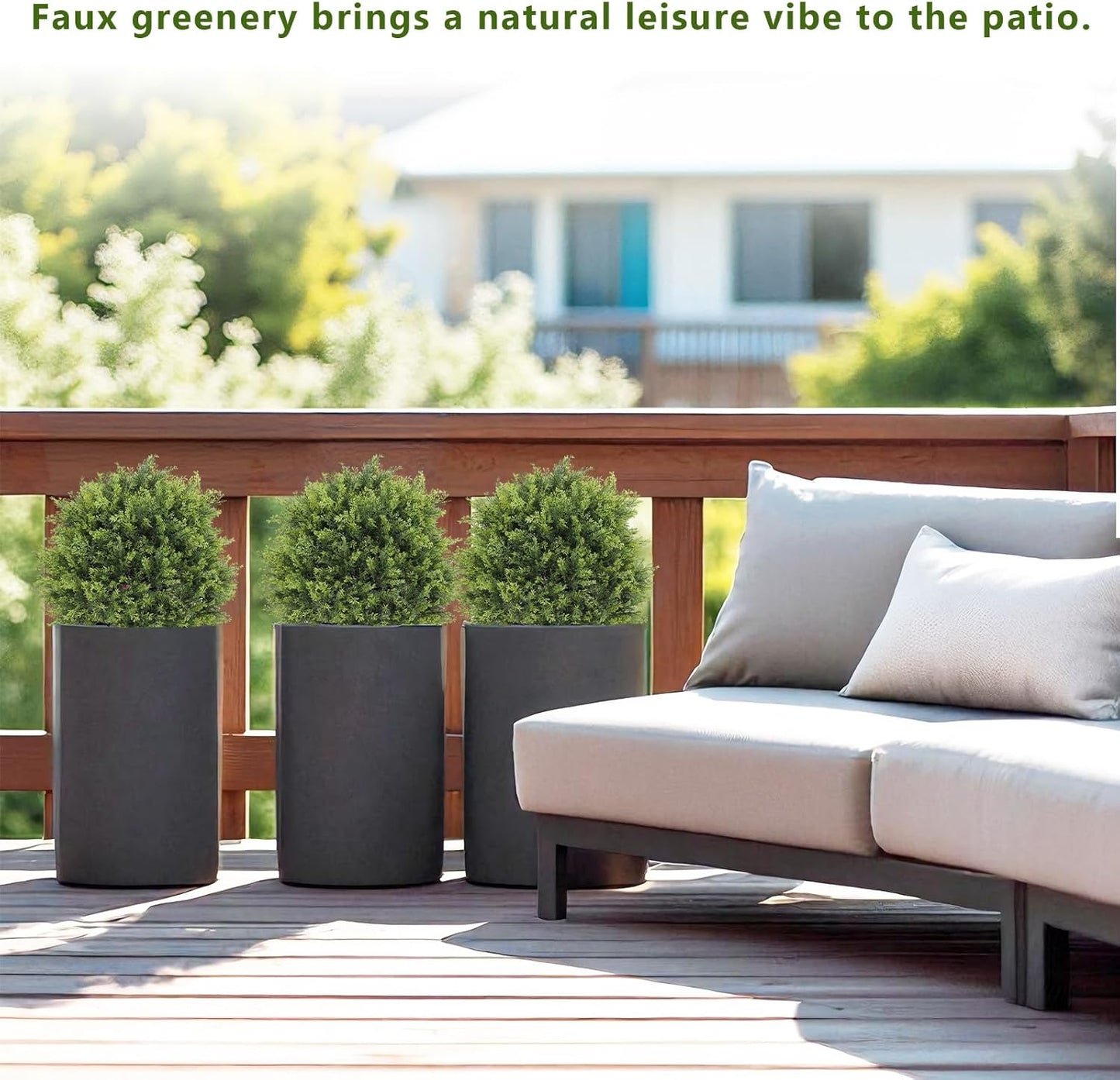 THE BLOOM TIMES 2ft Artificial Topiary Ball Trees Outdoor Set of 2, 24" Tall Faux Cedar Plants Outside UV Resistant Greenery Fake Evergreen Potted Bushes and Shrubs for Front Porch Patio Planter Decor