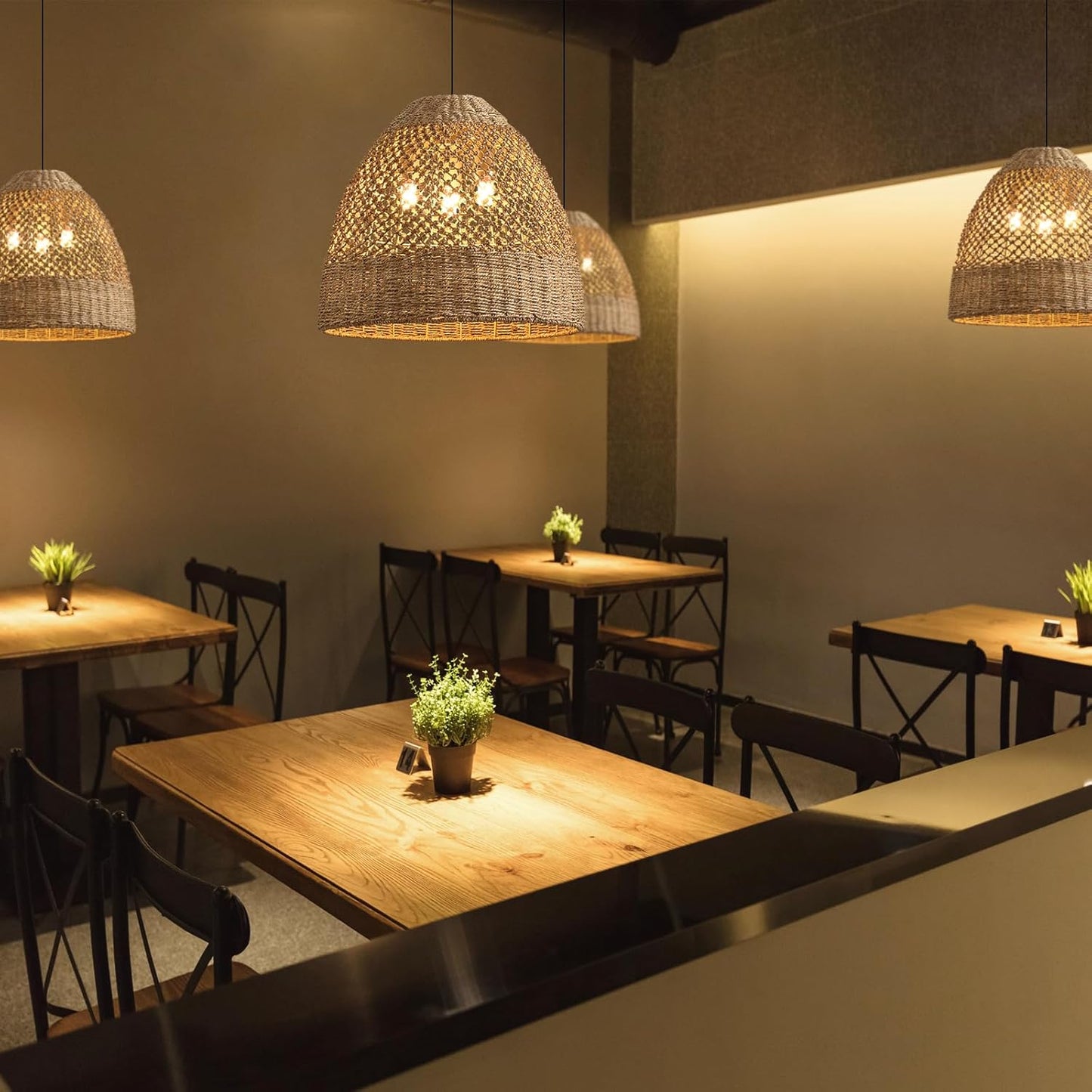 18.9" Rattan Chandelier, Coastal Large Pendant Light,Boho 3-Light Wicker Hand-Woven Seagrass Pendant Lighting Ceiling Hanging,for Kitchen Islands, Dining Rooms, and Farmhouses.