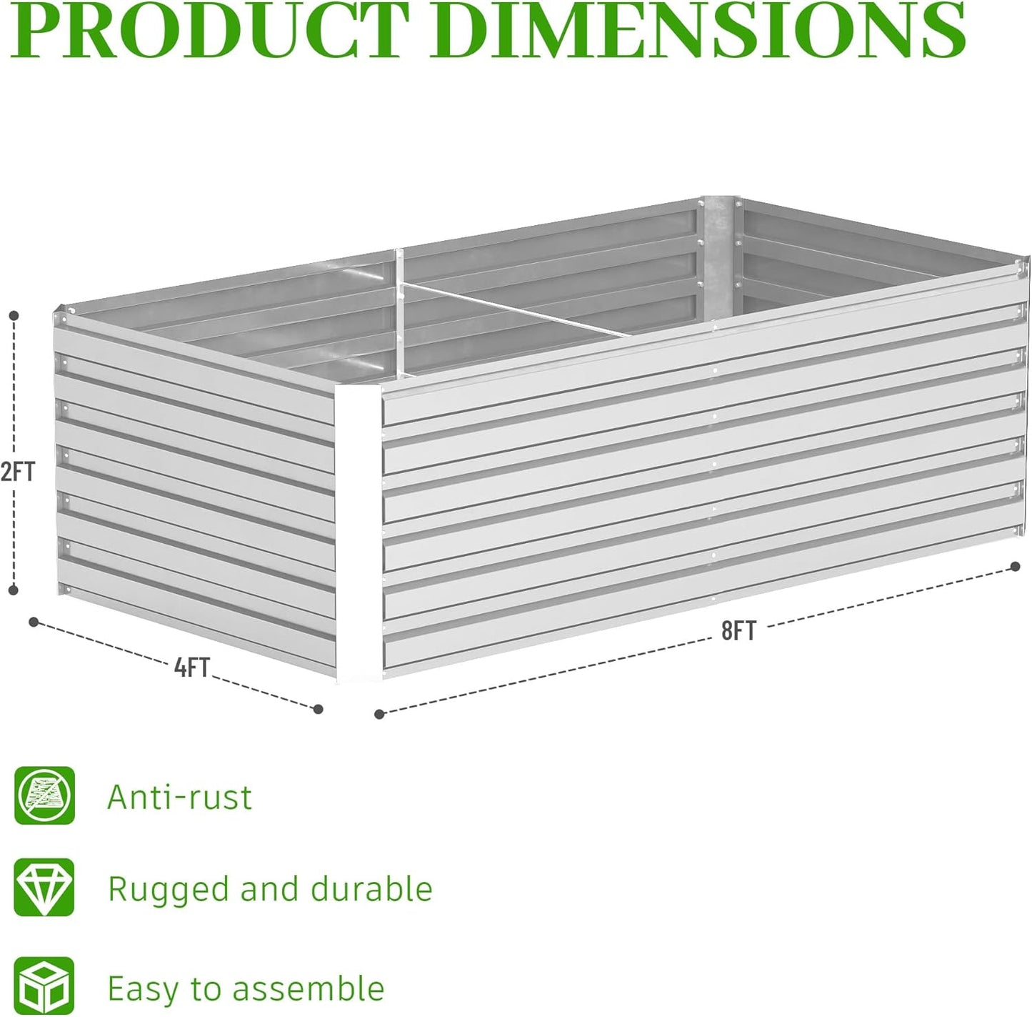 8x4x2 ft Raised Garden Bed, Large Metal Planter Raised Beds, Planters for Outdoor Plants for Vegetables, Flowers, Herbs, Fruits, and Succulents.