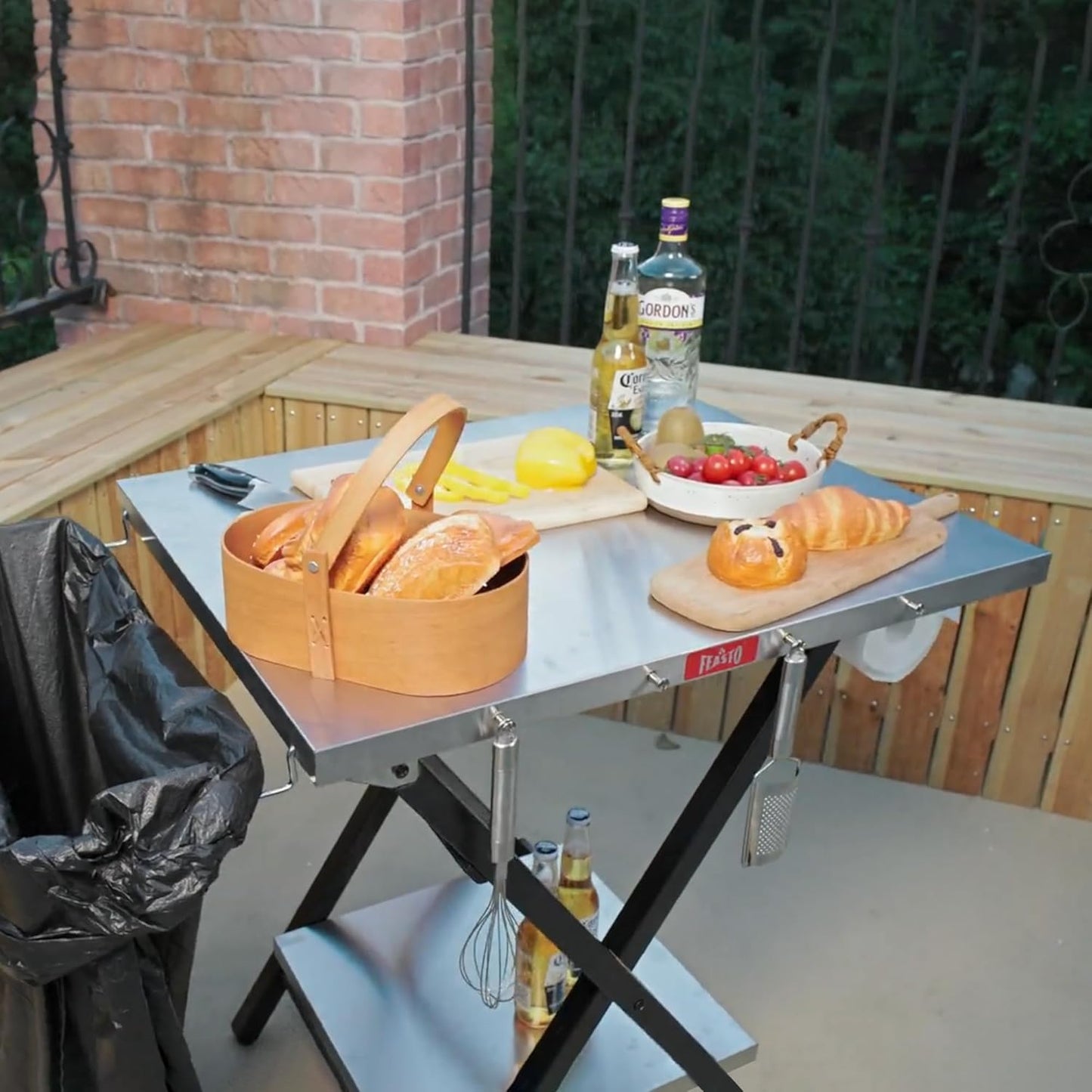 Outdoor Grill Table, Foldable Pizza Oven Stand & Blackstone Griddle Stand with Garage Rack & Tissue Holder, Folding Outdoor Prep Table for Gathering and Party, 30" x 24", Stainless Steel