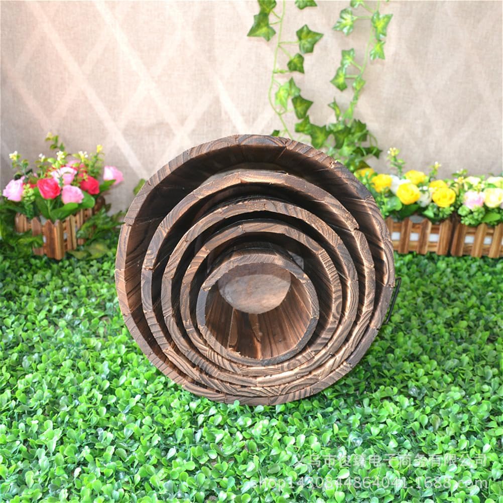 Wooden Whiskey Barrel Planter Garden Flower Pot Decor Plant Container Box Brown (Small)
