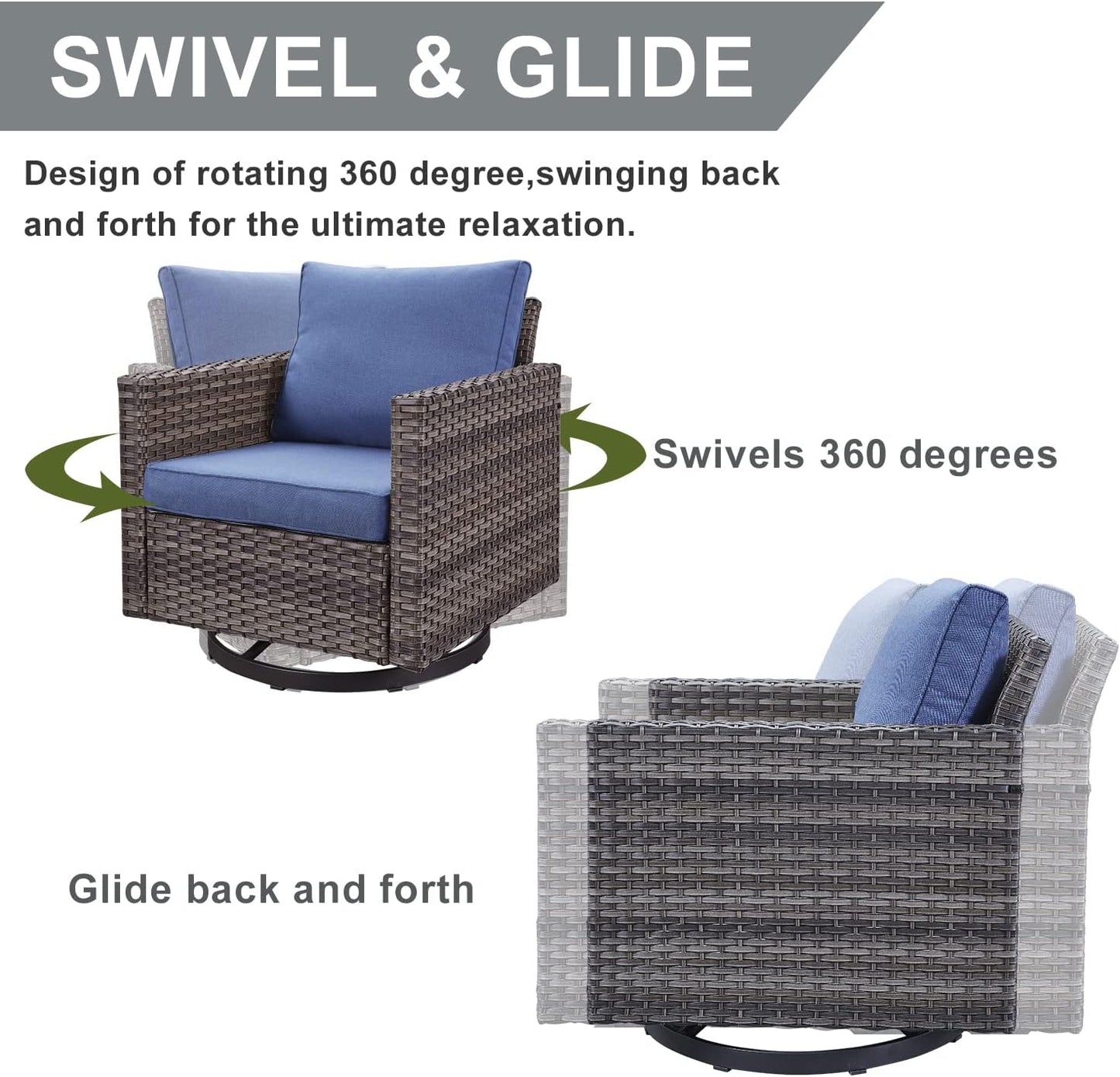 HUMMUH 9 Piece Patio Furniture PE Wicker 6-Seater Outdoor Sectional Sofa Patio Swivel Chairs,Outdoor Chairs with Ottomans Side Table for Porch,Garden,Backyard,Deck