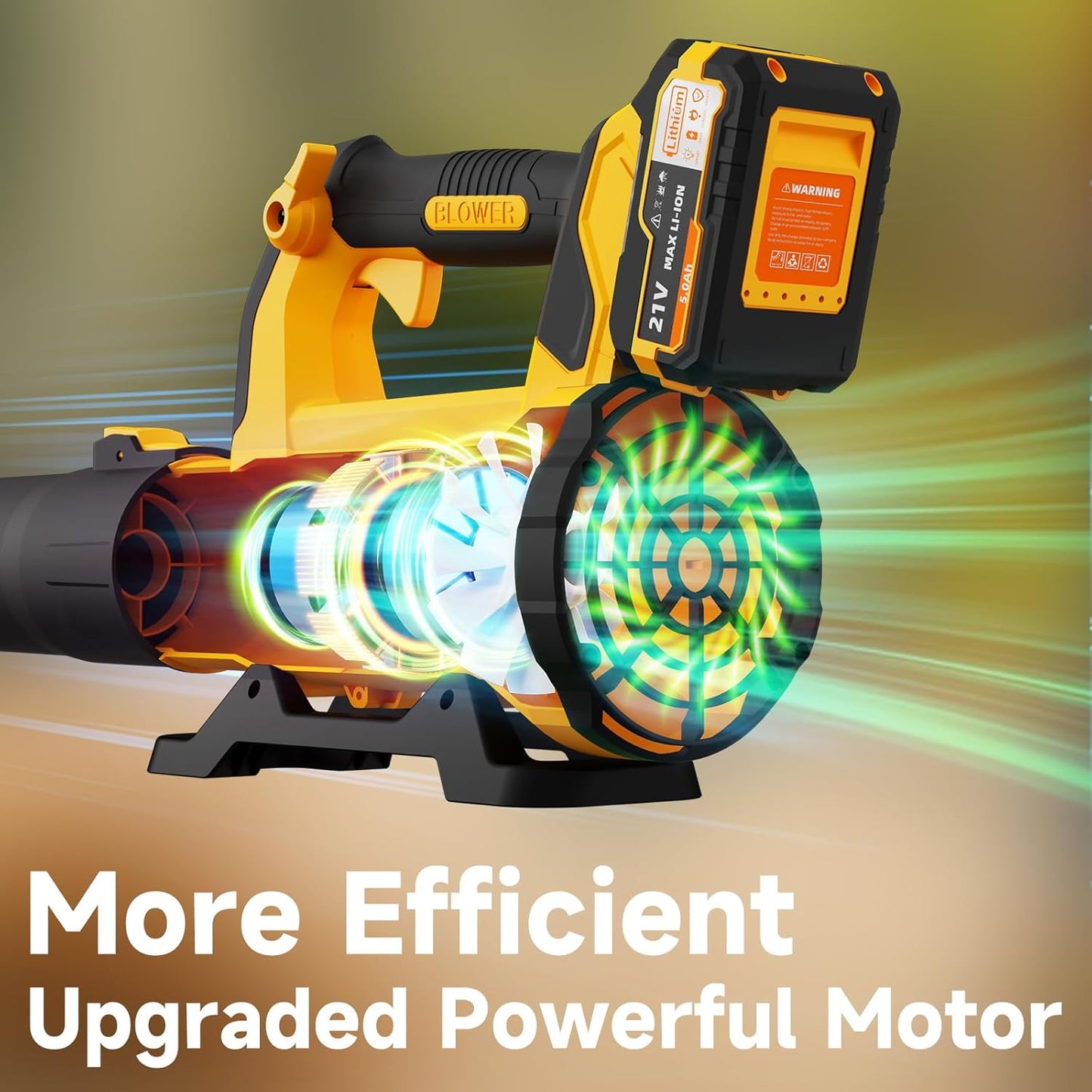 Leaf Blower Cordless with 2× 5.0Ah Batteries and Charger, 21V Electric, Lightweight Battery Powered Blowers for Lawn Care, Yard, Patio Cleaning, Blowing Leaves & Dust, Yellow