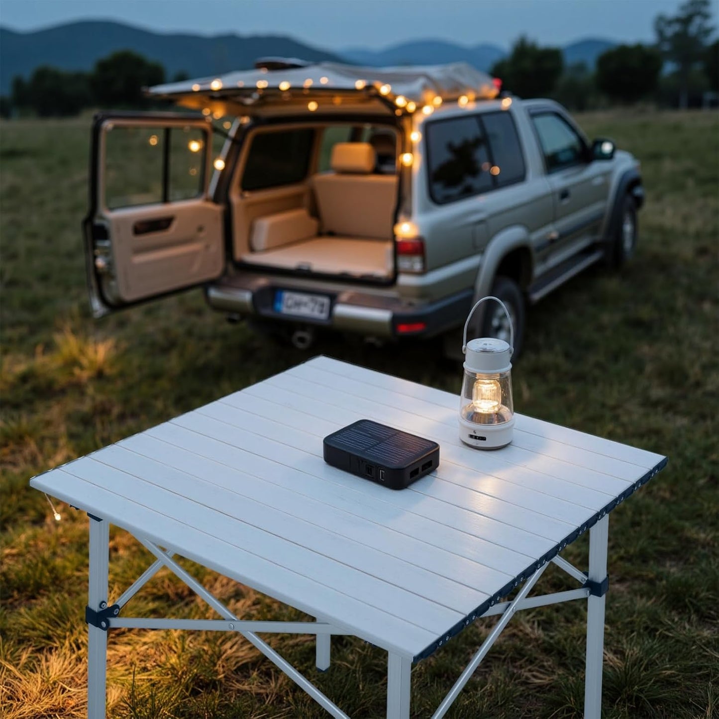 Athena Collection Foldable Camping Table, 28" Small Aluminum Outdoor Folding Camp Table with Roll Up Tabletop and Carry Bag, Lightweight and Portable for Outdoor Camping Picnic Grilling, Silver