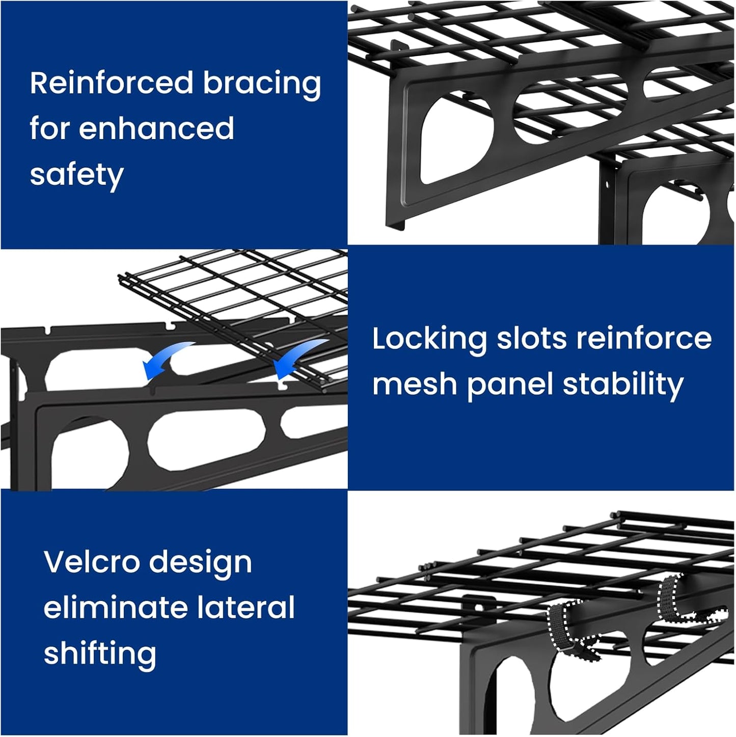 FLEXIMOUNTS 2-Pack 2x6ft Garage Shelving with Hooks, 24-inch-by-72-inch Wall Shelf Garage Storage Racks Floating Shelves, Black