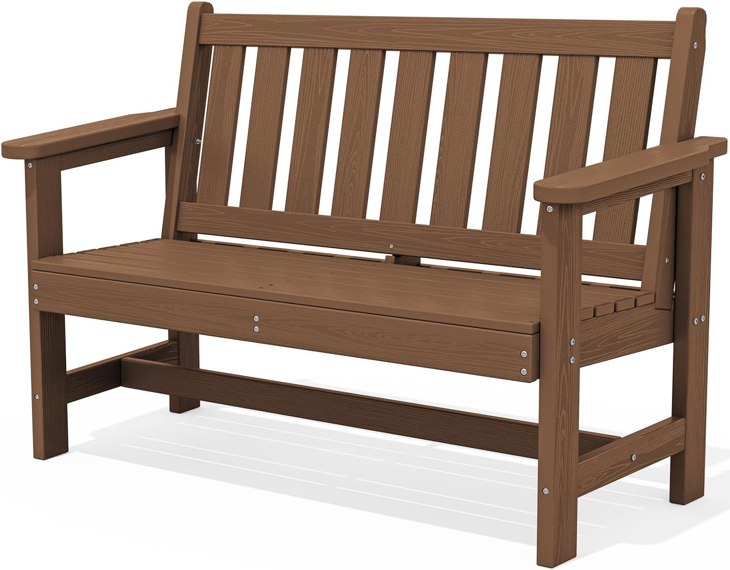 SERWALL Outdoor Bench, HDPE Outdoor Benches Weatherproof, 2-Person Garden Bench with 660 lbs Weight Capacity, Patio Benches for Outdoors, Garden, Porch, Backyard and Park, Brown