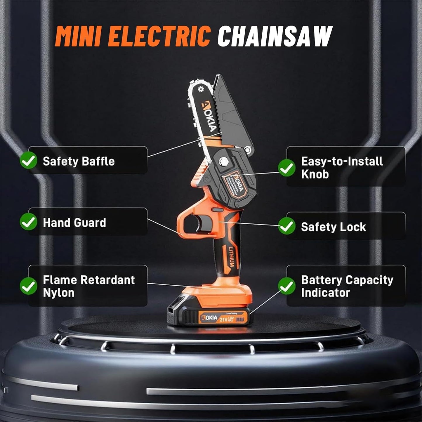 Cordless Mini Chainsaw 21V,4In Electric Chainsaw,Handheld & Portable Power Chain Saw for Tree Trimming Pruning Garden & Yard Work,Battery Chain Saw Gifts for Men Women Dad Orange
