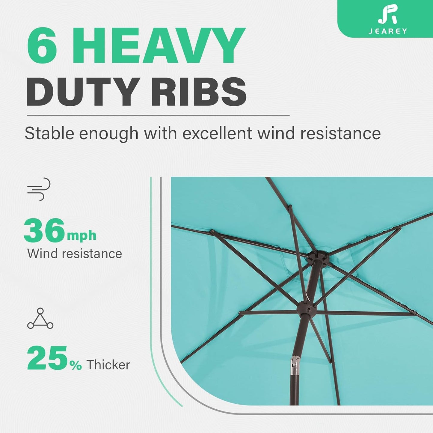 JEAREY 6.5x10 ft Rectangular Patio Umbrellas Outdoor Market Umbrella with Push Button Tilt and Crank, Rectangle Table Umbrella 6 Sturdy Ribs UV Protection for Pool Garden Backyard Deck, Peacock Blue