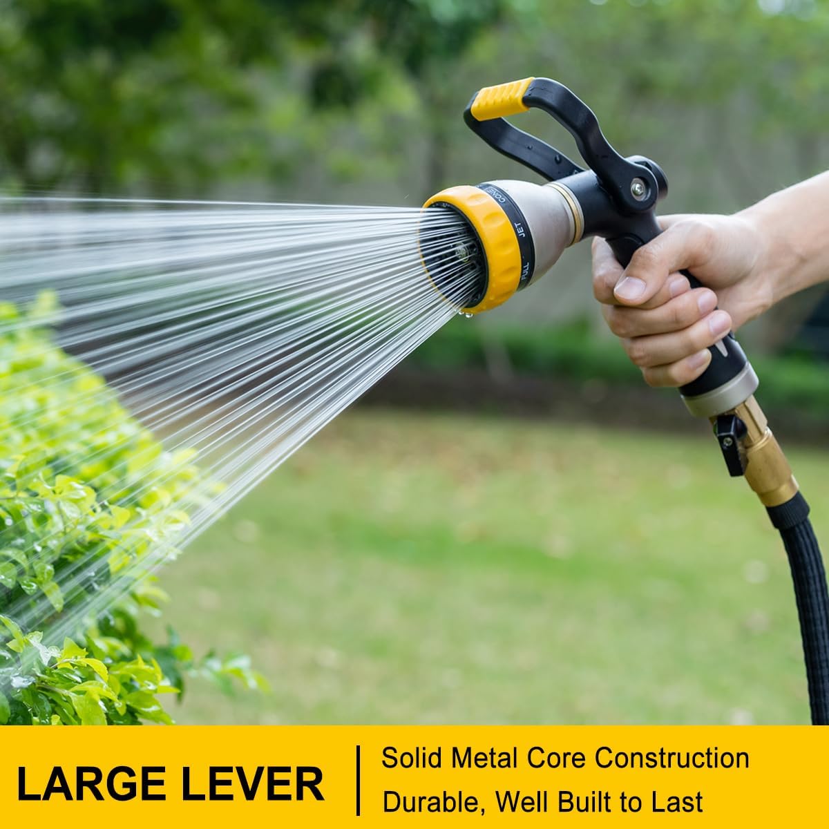 FANHAO Heavy Duty Fireman's Hose Nozzle, Metal Water Nozzle with 8 Spray Patterns, High Pressure Garden Hose Sprayer with Lever Control and Non-Slip Grip to Water Plants & Lawns, Wash Cars & Clean