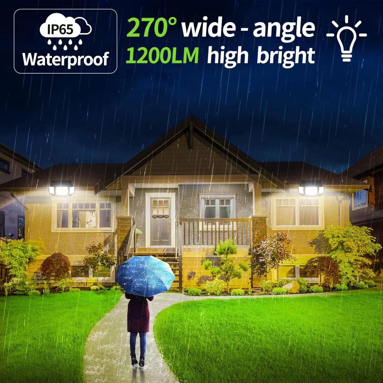 intelamp Solar Outdoor Lights,6000mAh Motion Sensor with Dual Sensors,Waterproof Solar Flood Lights 270°Wide Angle for Outside with 3 Modes
