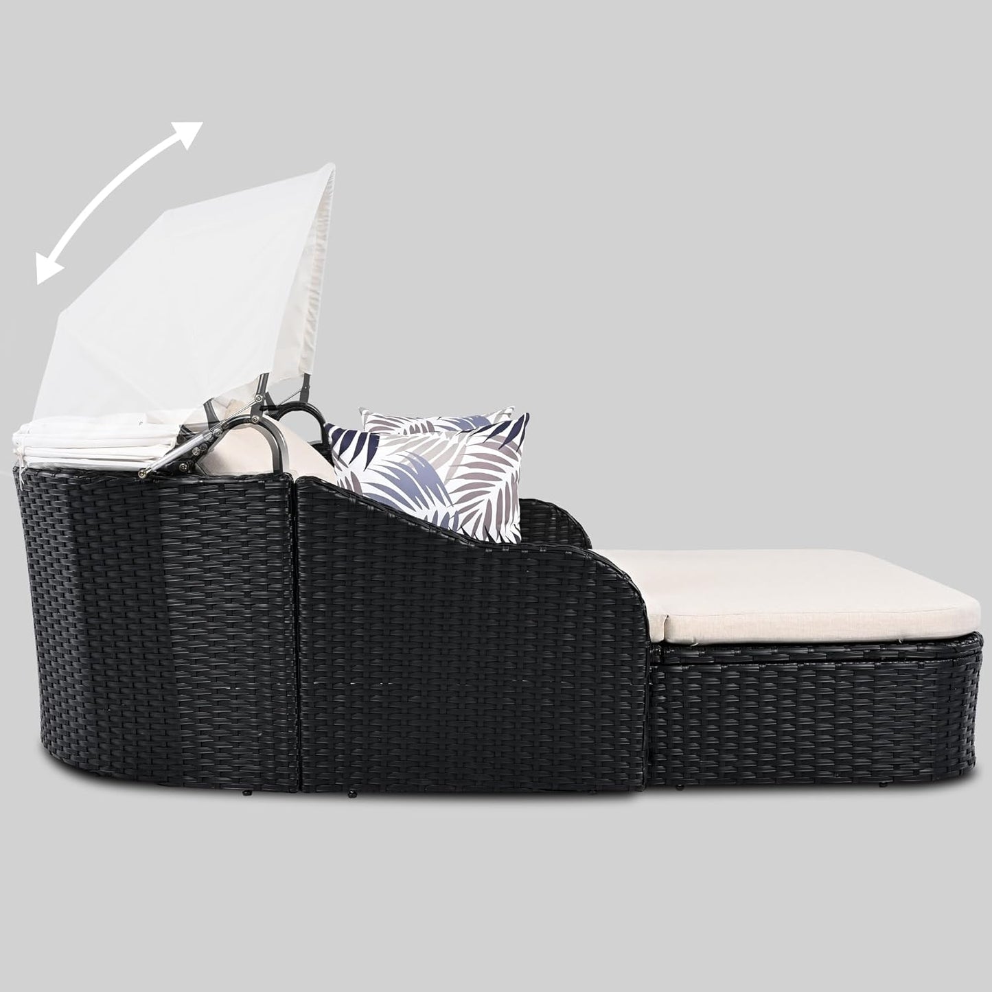 kevinplus Outdoor Patio Sunbed Daybed Double Lounge with Adjustable Canopy for Garden Backyard Pool, PE Rattan Wicker Material & Moveable Cushion Cover, Beige