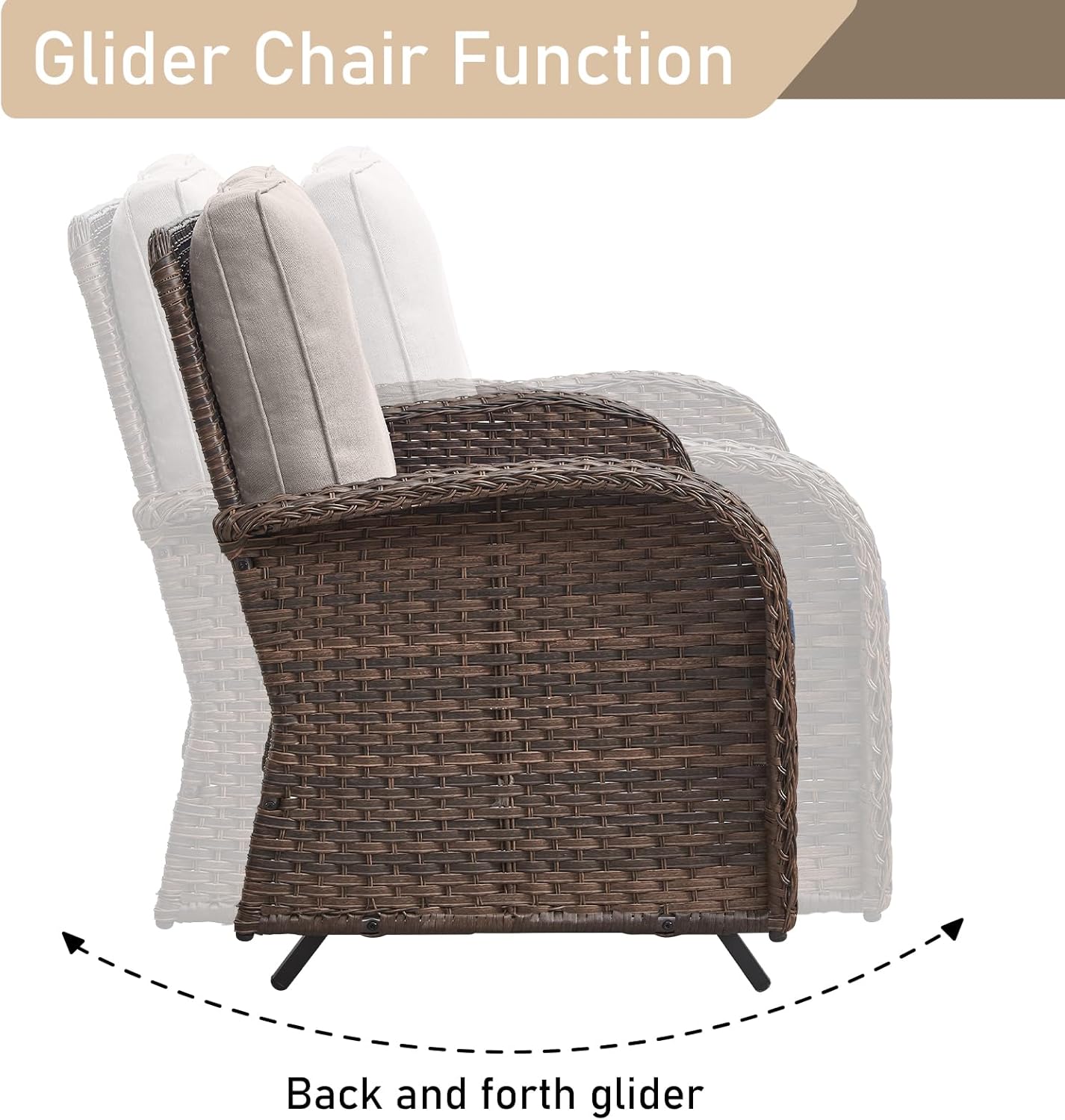 HUMMUH 7-Piece Patio Furniture Set with Fire Pit,Wicker Patio Glider Loveseat Outdoor Swivel Rocker Chairs with Ottomans for Backyard,Poolside,Deck