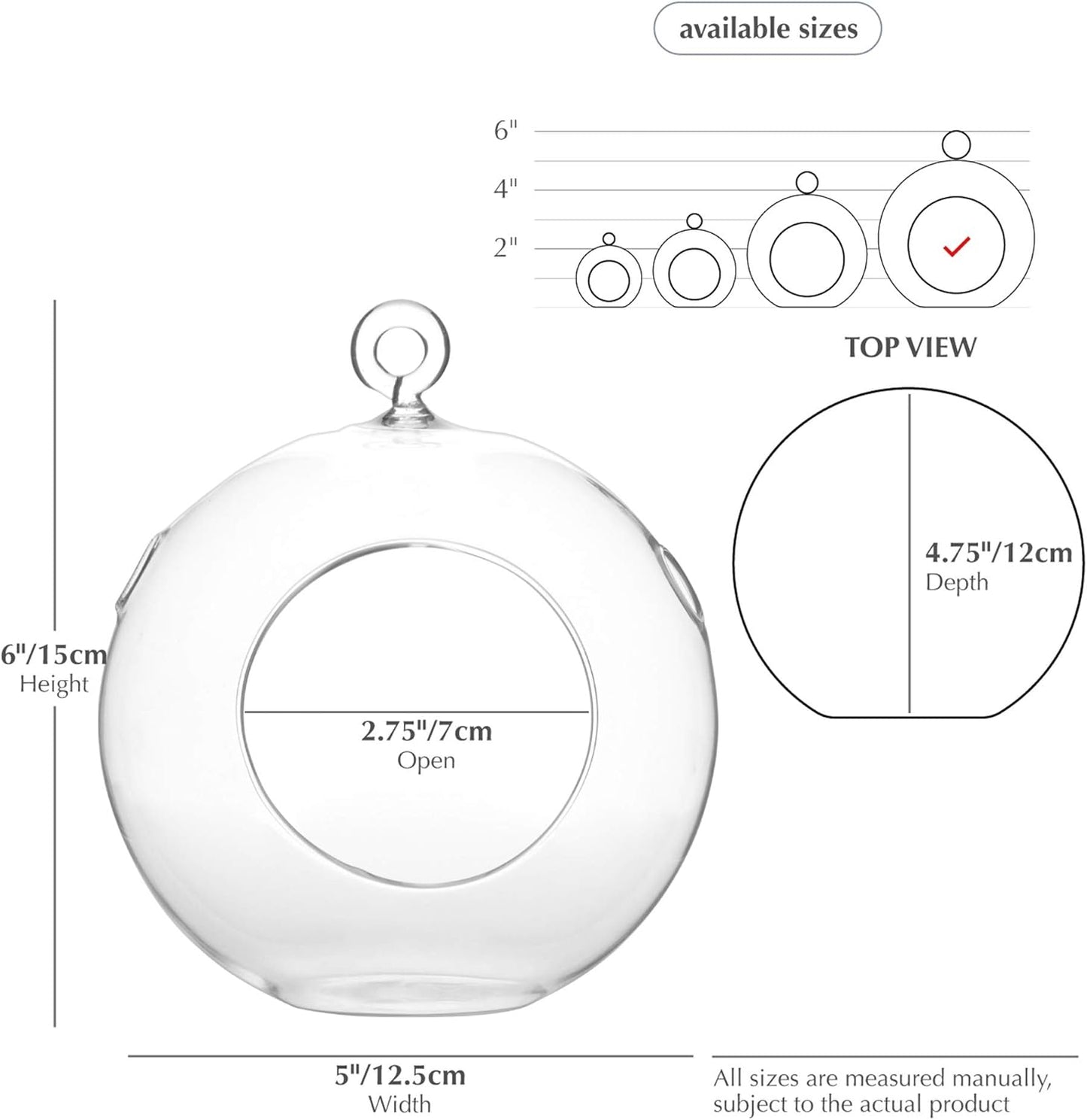 WGV Hanging Terrarium Globe, Width 5", Height 6", DIY Air Succulent Planter, Clear Glass Vase Orb with Flat Bottom, Candle Holder for Windowsill Outdoor Garden Decor, 1 Piece