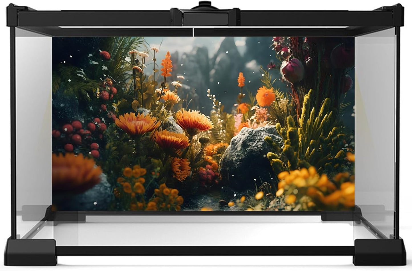 Foggy Stone Terrarium Background Green Seaweed Scenery Orange Floral Aquarium Background Durable Reptile Habitat Flower Background Mysterious Tank Backdrop Vinyl 60x24in