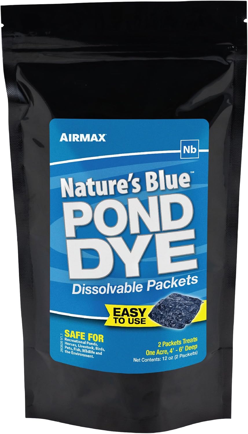 Airmax Pond Dye Packets Nature's Blue Colorant for Large Pond & Lake, Beneficial UV Blocking Color Concentrate, Maintain Clean & Clear Water, Fish Safe, Easy Treatment, 2 Soluble Packets